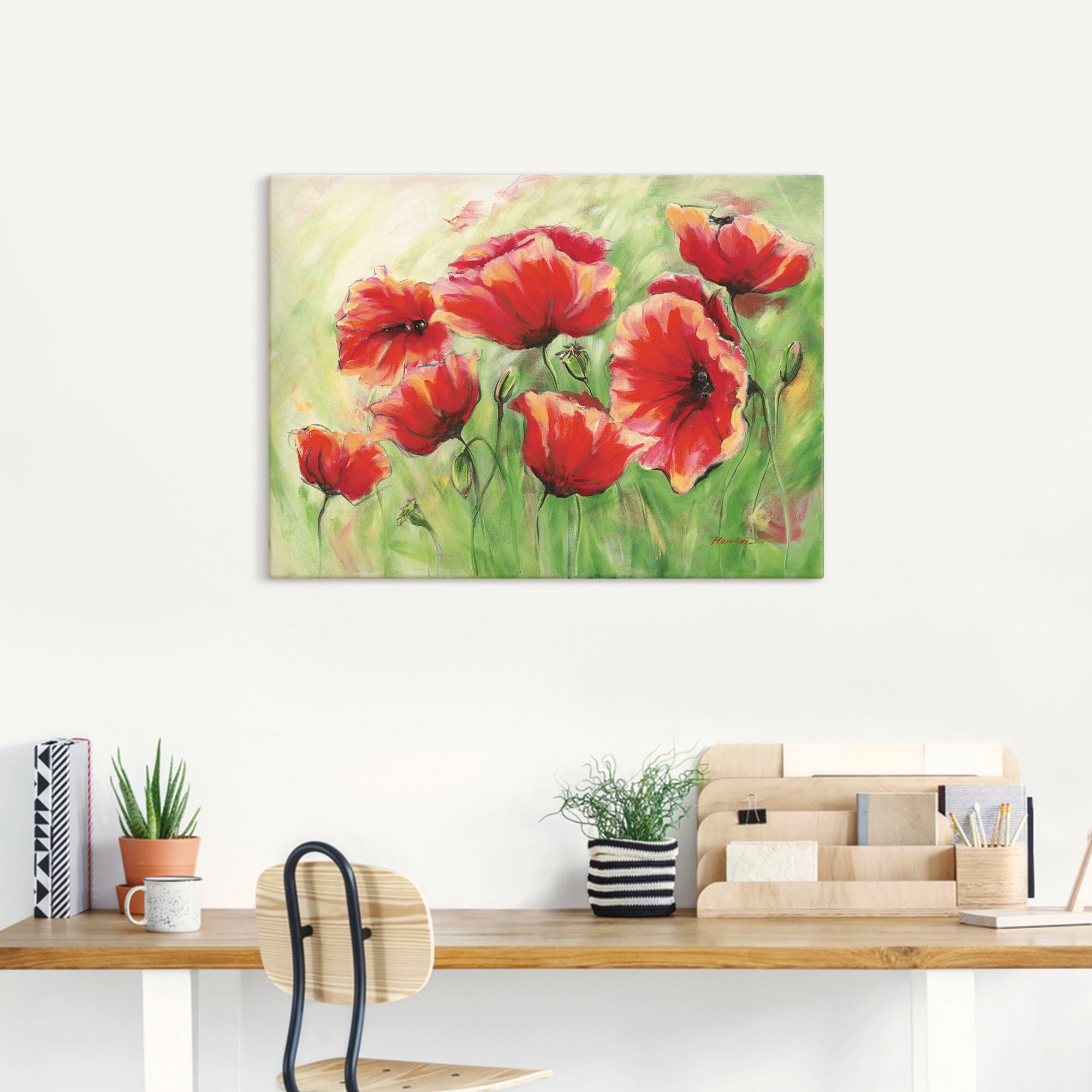 Artland Wandbild "Rote Mohnblumen II" Blumen 1 Stk. tlg. als Leinwandbild, günstig online kaufen