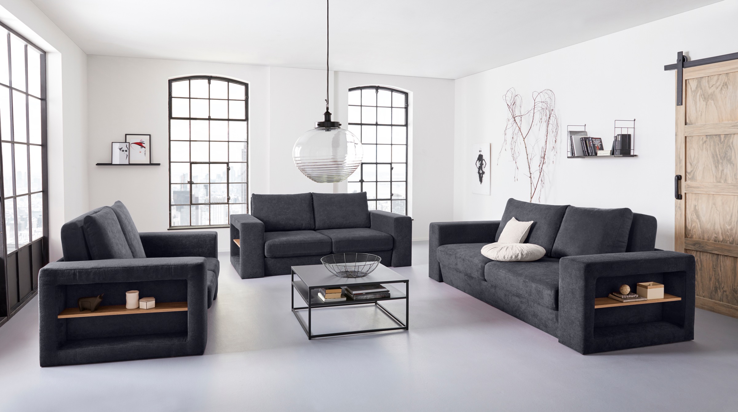 LOOKS by Wolfgang Joop 3-Sitzer »Looksvb«, Verwandlungssofa: aus Sofa wird Sofa mit 2 Hockern, mit Regalfunktion