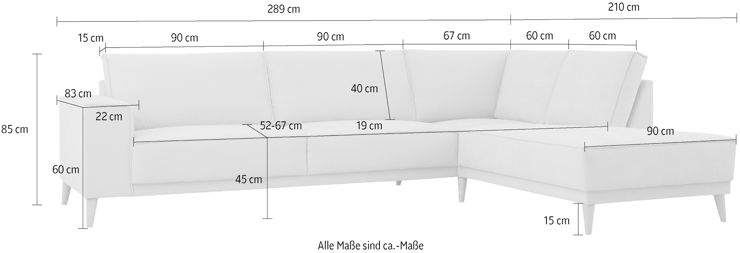 OTTO home Ecksofa »Oland Skandi, weicher Chenille-Stoff« L-Form, 289 cm, Wellenunterfederung, Skandi-Design, Massivholzfüße
