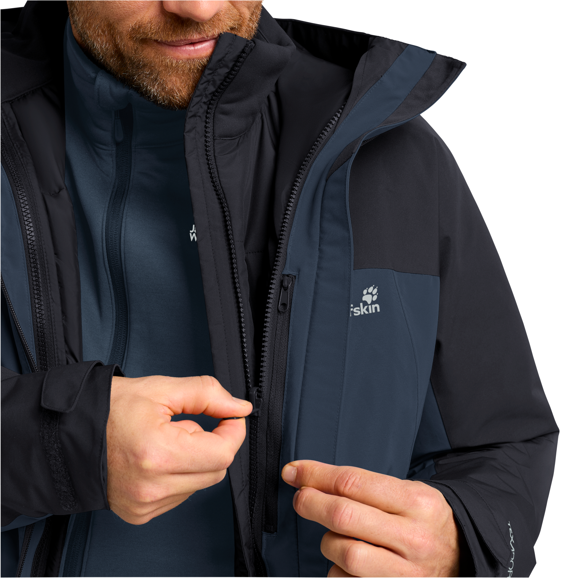 Jack Wolfskin 3-in-1-Funktionsjacke mit Kapuze mit Kapuze mit regulierbarem Elastikband, wasserdicht, winddicht