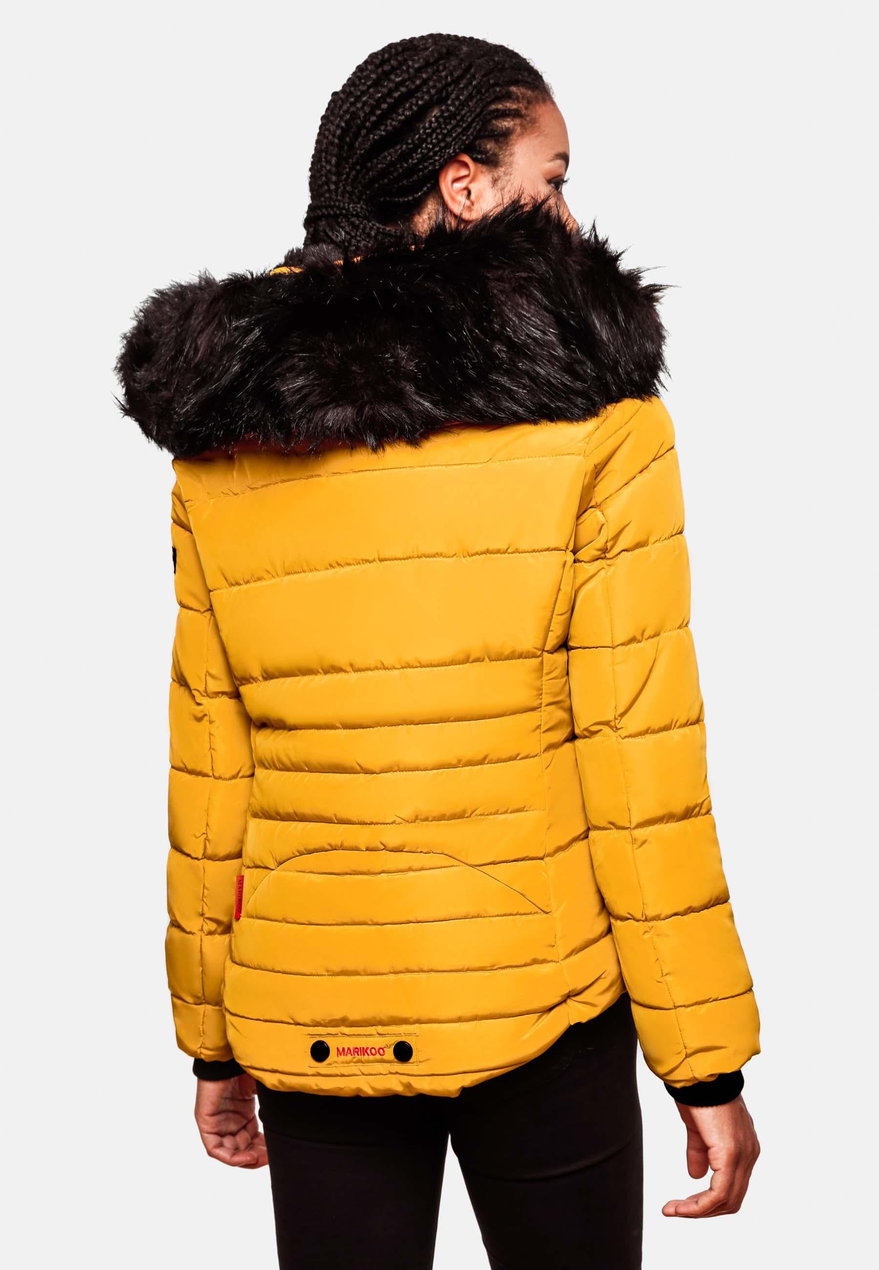 Marikoo Steppjacke »Lotusblüte«, mit Kapuze, hochwertige Winter Jacke mit edler Kunstpelz Kapuze