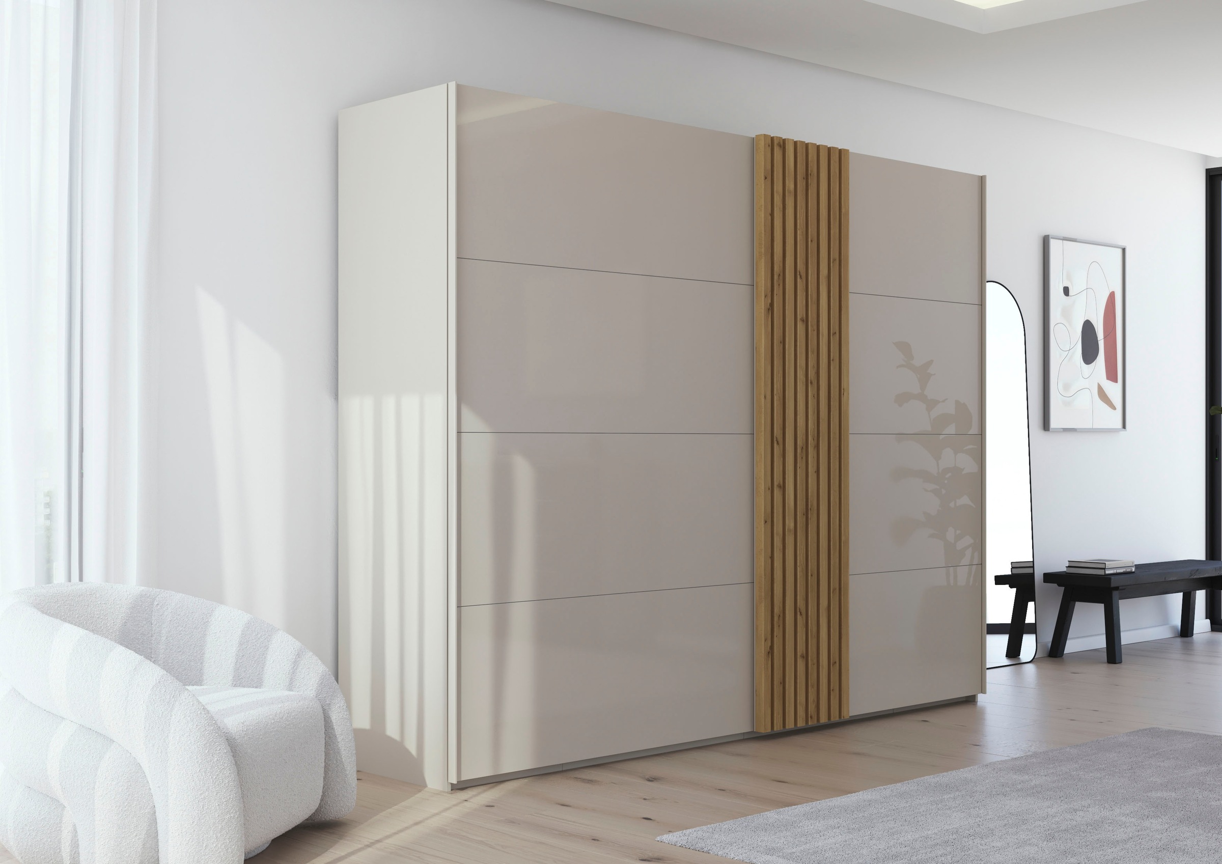 rauch Schwebetürenschrank »Kleiderschrank Schrank Garderobe Wäscheschrank TEGIO«, mit hochwertigen Holzdekoraufleistung und Glasfront MADE IN GERMANY