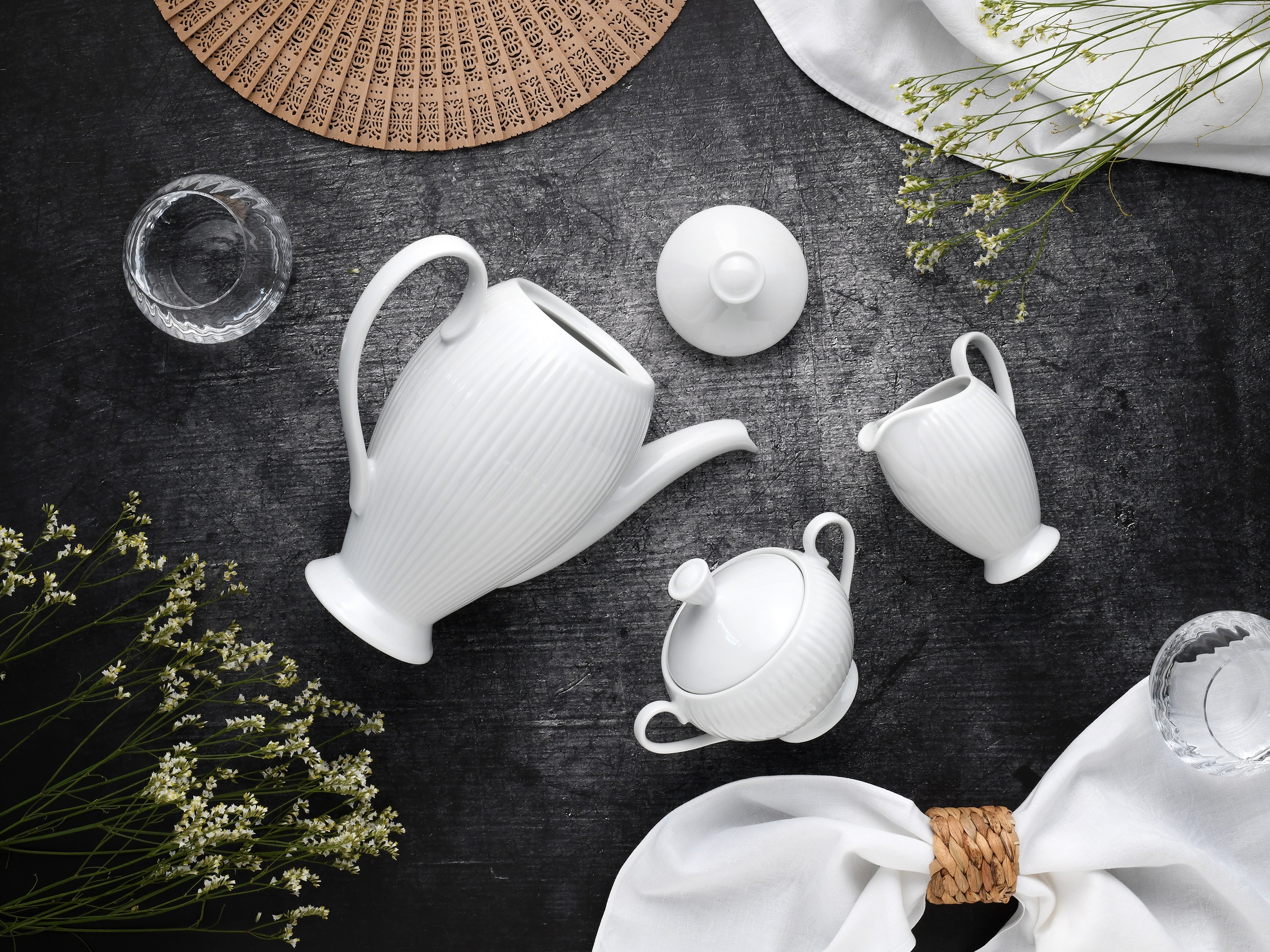 CreaTable Kaffeeservice »Valencia Weiß, Kaffeegarnitur 3-tlg«, (Set, 3 tlg.), Elegant, Boho Chic