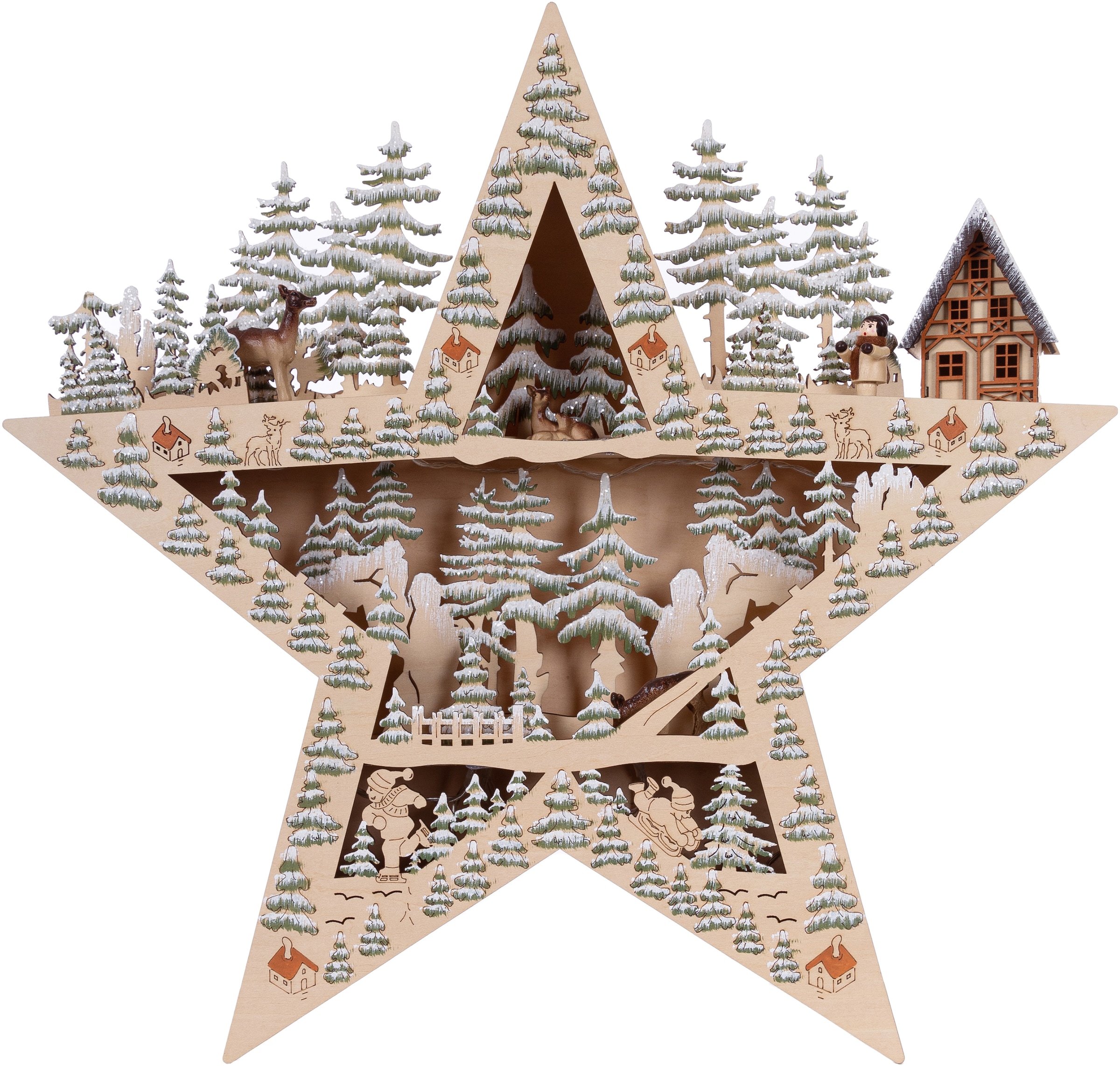 Myflair Möbel & Accessoires Dekostern, (1 St.), Stern mit LED-Beleuchtung, aus Holz, Höhe ca. 42 cm, Weihnachtsdeko