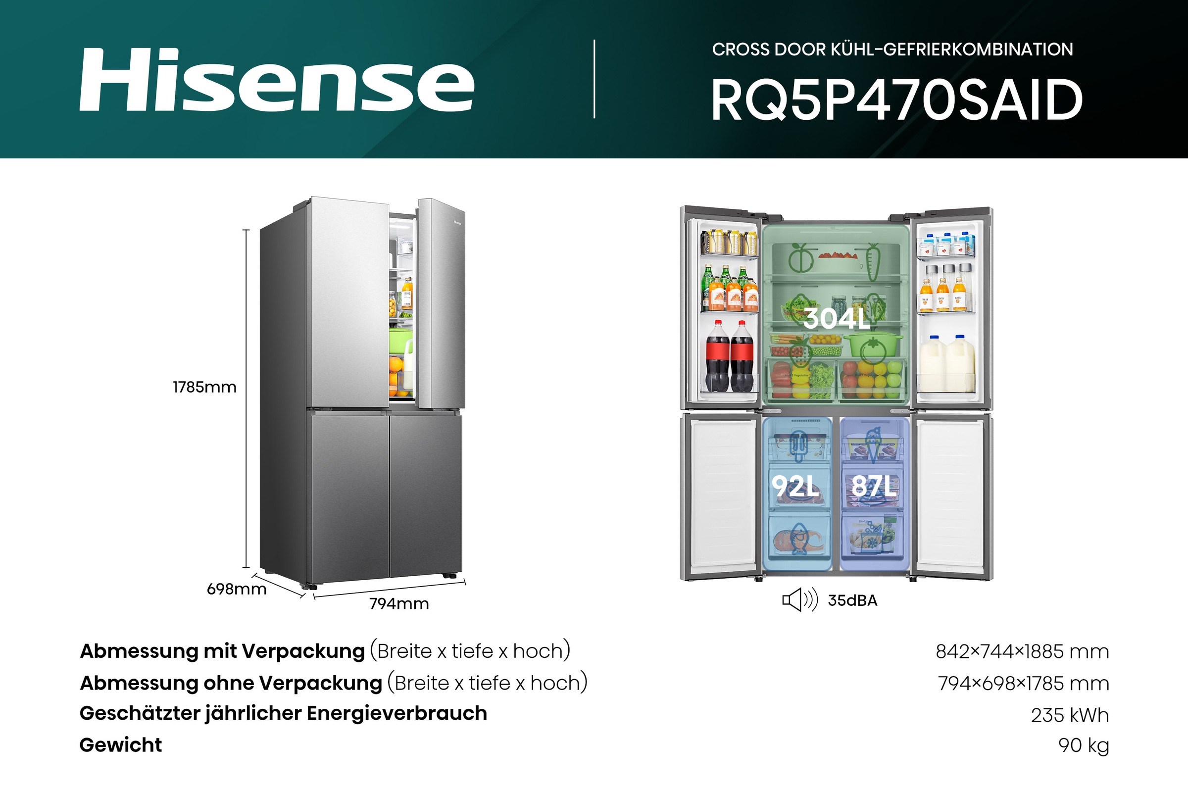 Hisense Multi Door »RQ5P470SAID«, MetalCooling Innenwand