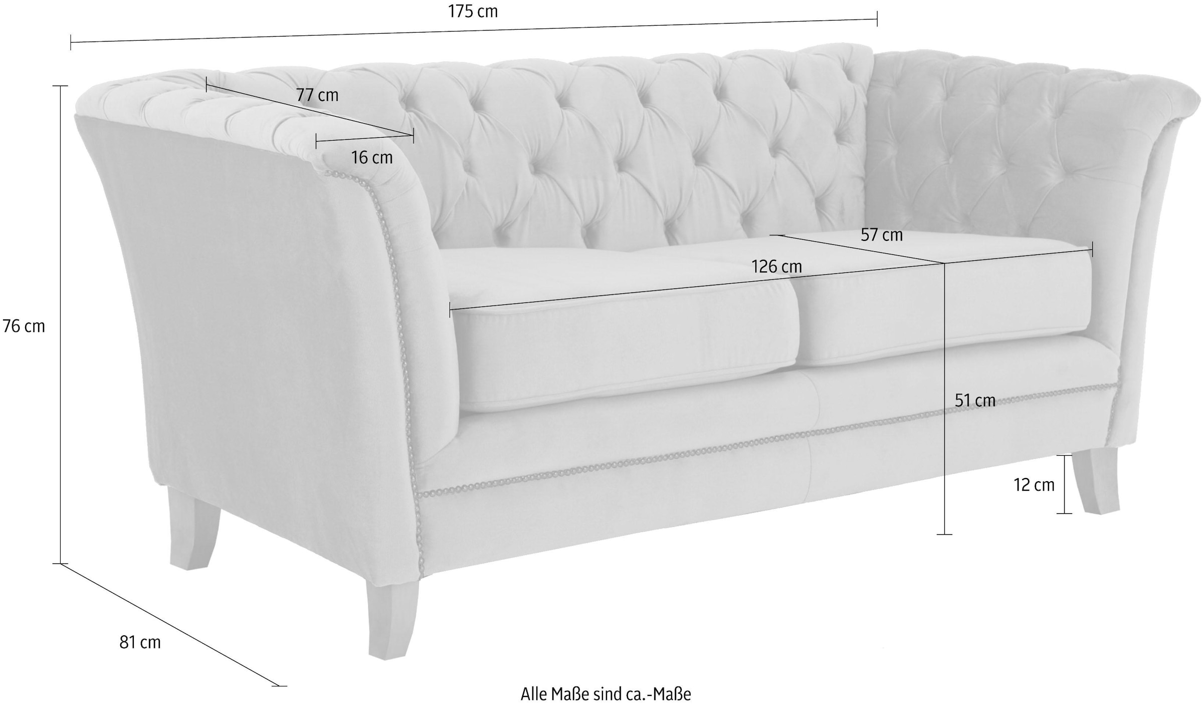 Home affaire 2-Sitzer »Newport«, mit Knopfheftung im Rücken, Keder und feinen Armlehnen