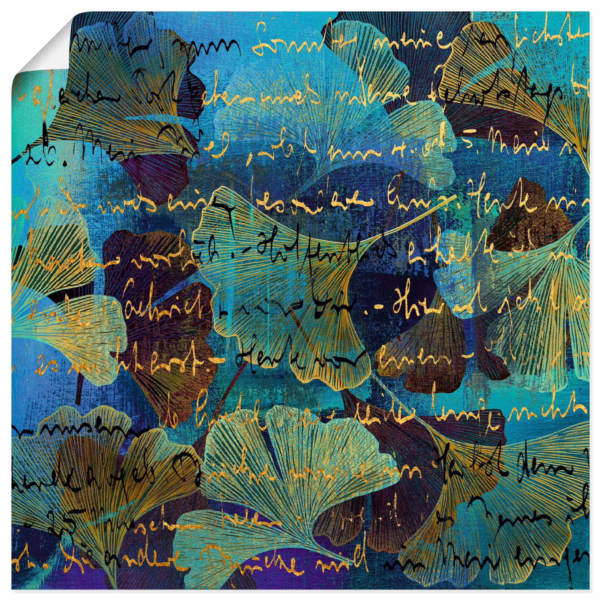 Wandbild ARTLAND "Ginko", farbe bild(er): blau, B:50cm H:50cm, Papier, Bilder, als Alubild, Leinwandbild, Poster, Wandaufkleber in verschied. Größen