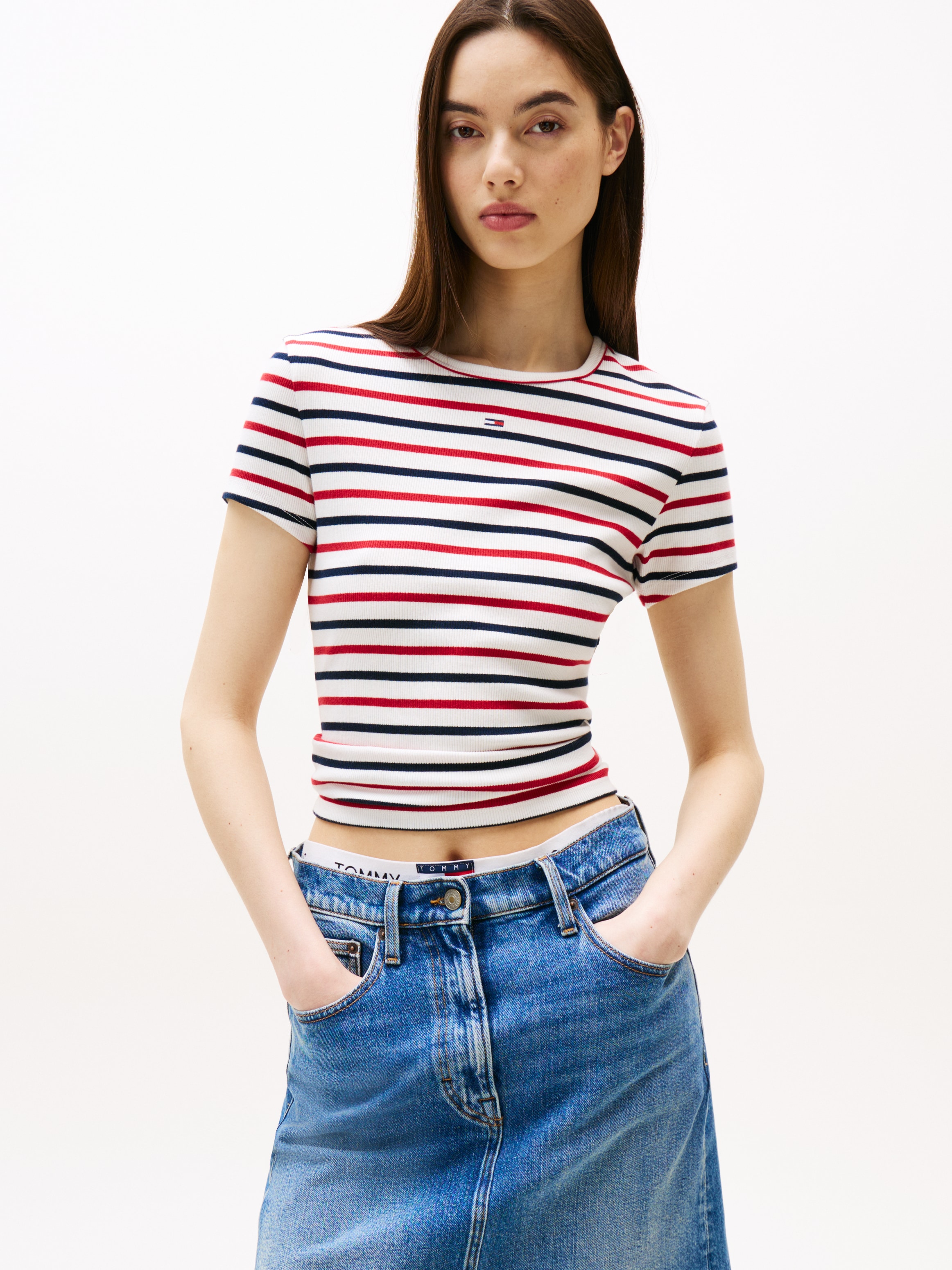 Tommy Jeans Kurzarmshirt "TJW ESSENTIAL RIB SHORT SLEEVE EXT" Baumwollmisch günstig online kaufen