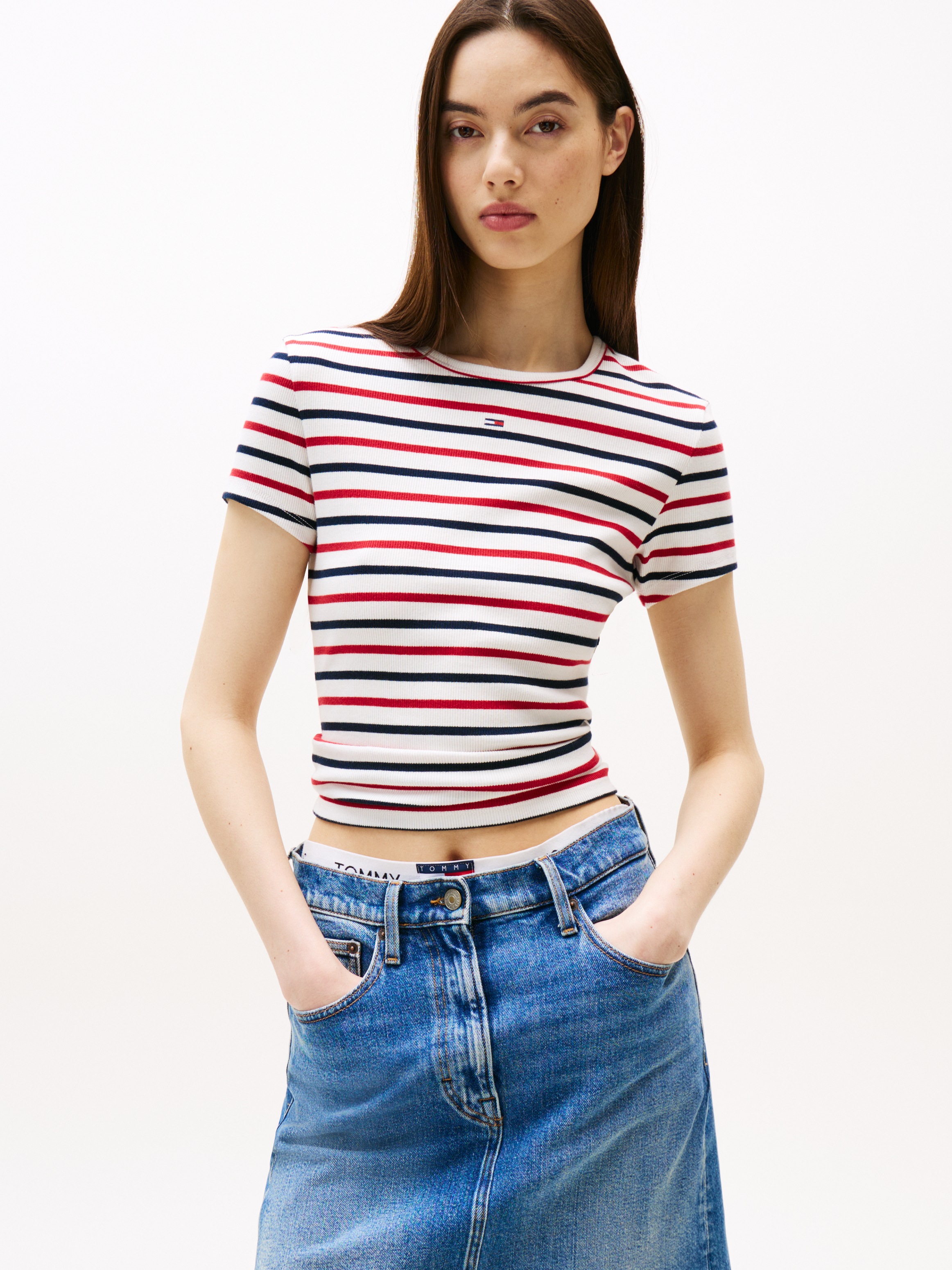 Tommy Jeans Kurzarmshirt "TJW SLIM ESSENTIAL RIB SS EXT" Baumwollmischung, günstig online kaufen