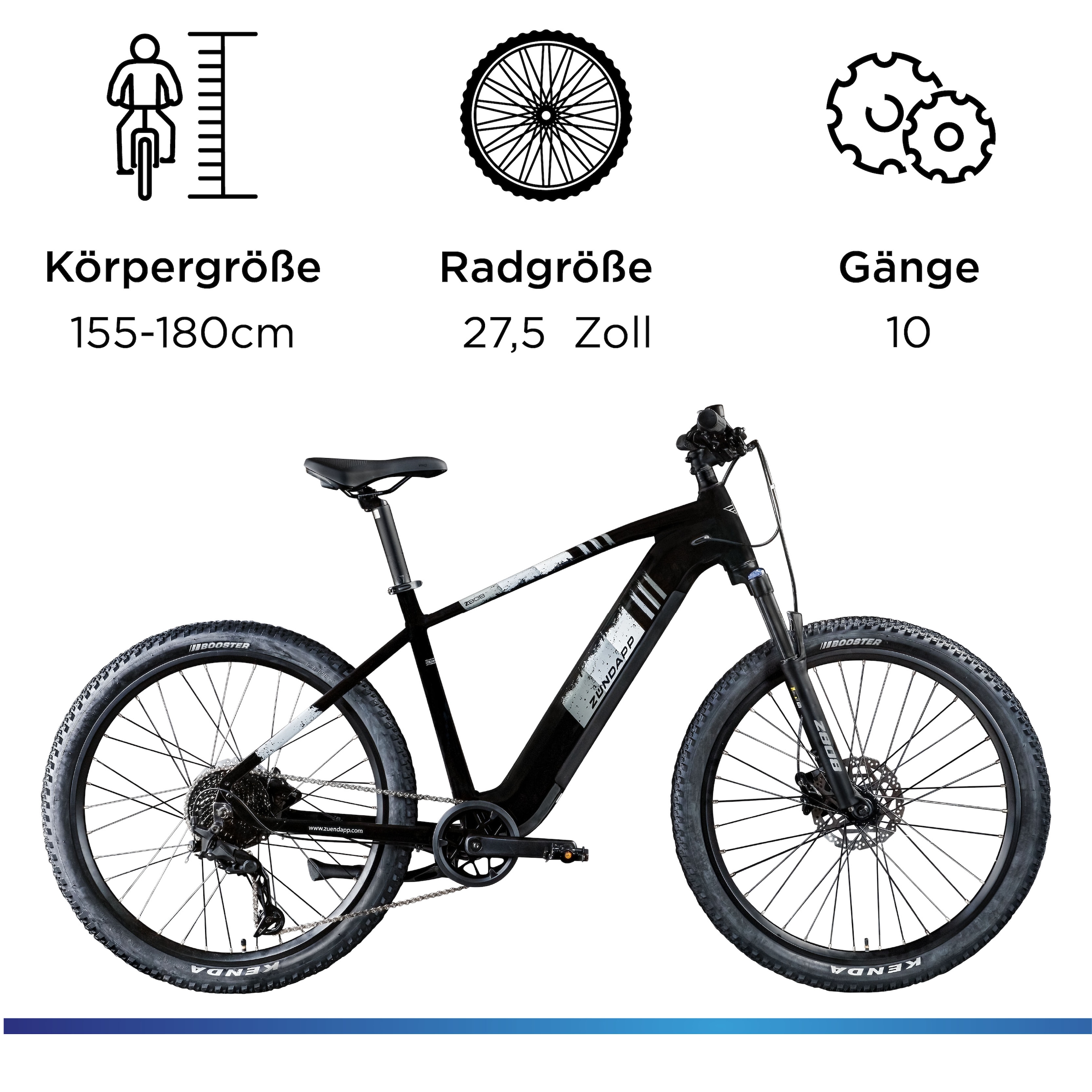 Zündapp »Z808« 10 Gang Shimano Deore RD-T6000 Schaltwerk Kettenschaltung Heckmotor 250 W Pedelec, Elektrofahrrad für Damen und Herren, MTB