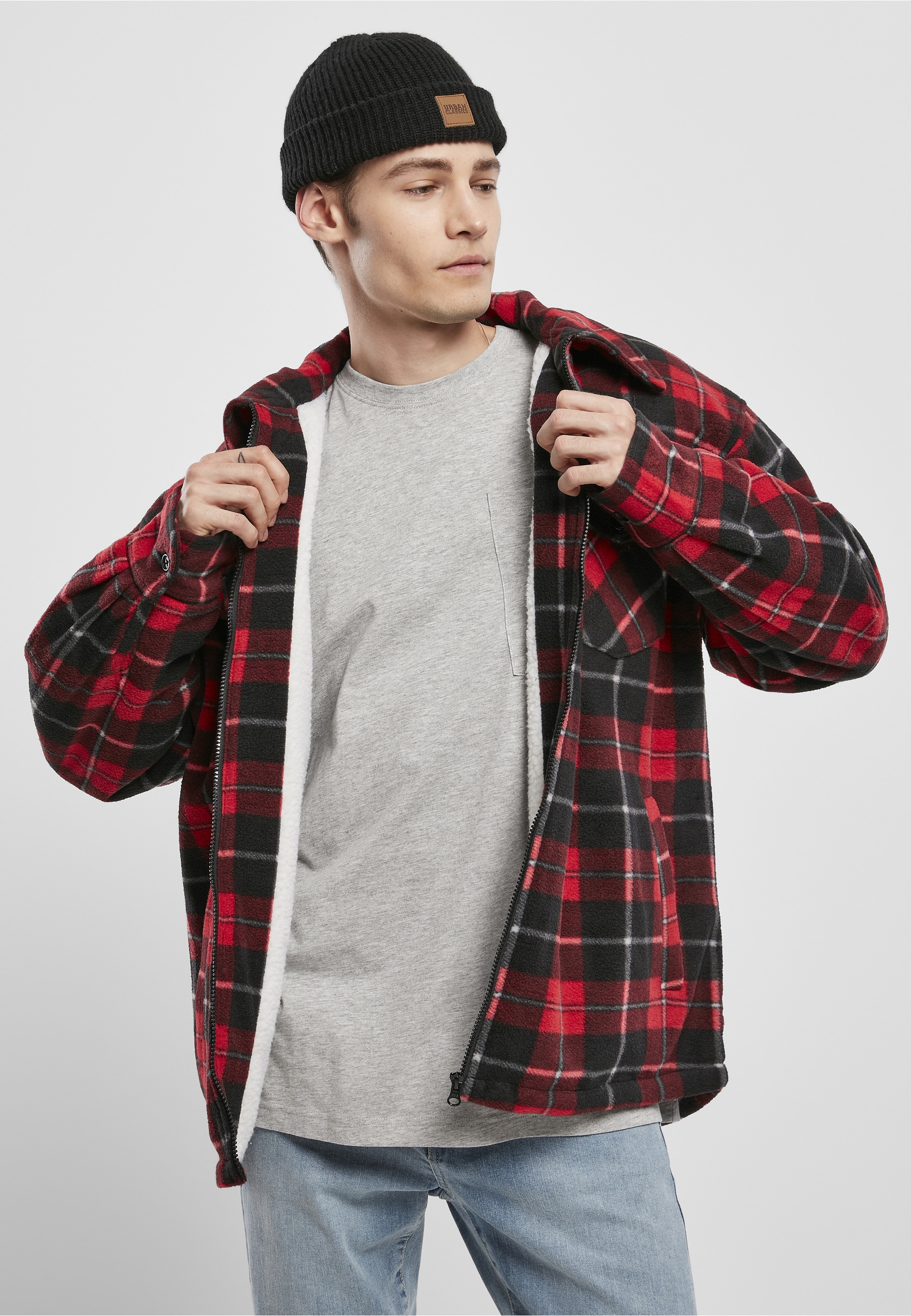 URBAN CLASSICS Langmantel »Urban Classics Herren Plaid Teddy Lined Shirt Jacket«