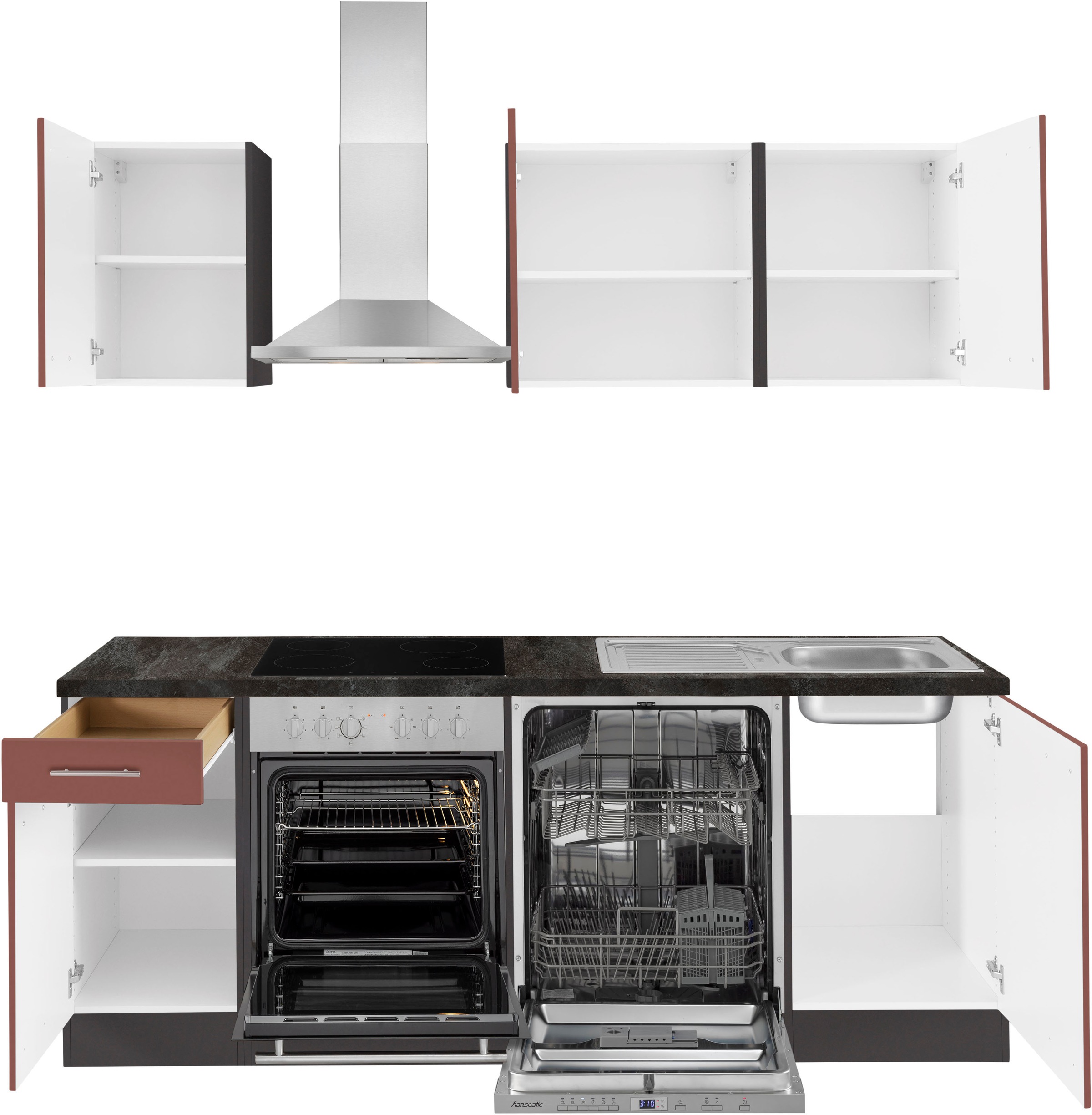 OPTIFIT Küchenzeile »Malika«, Breite 210 cm, mit Hanseatic-E-Geräten, inkl.  Geschirrspüler | BAUR | Küchenzeilen mit Geräten
