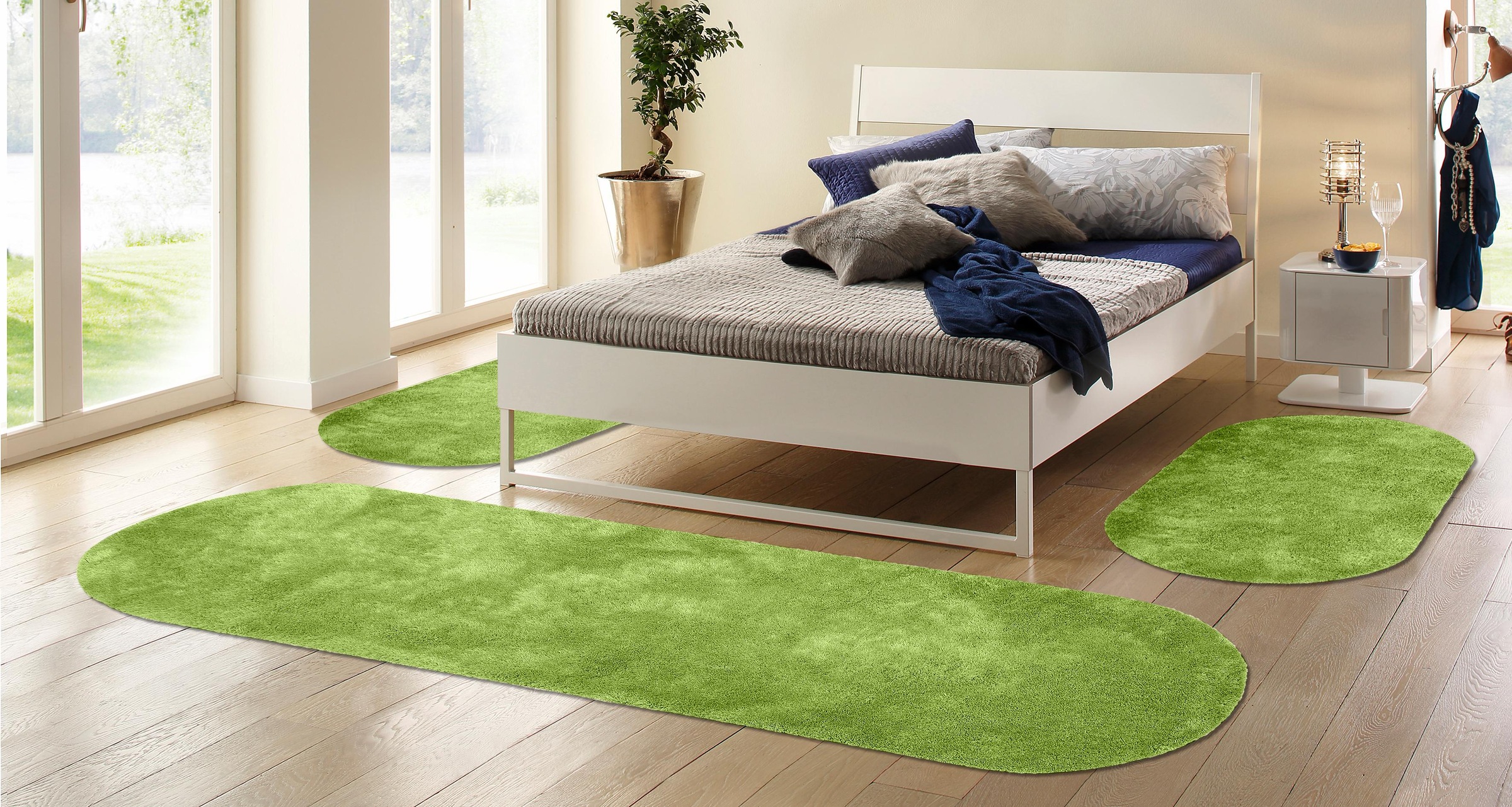Bruno Banani Hochflor-Bettumrandung »Dana Teppich, Kundenliebling«, (3 tlg.), unifarben, Mikrofaser, pflegeleicht, Bettvorleger, Schlafzimmer