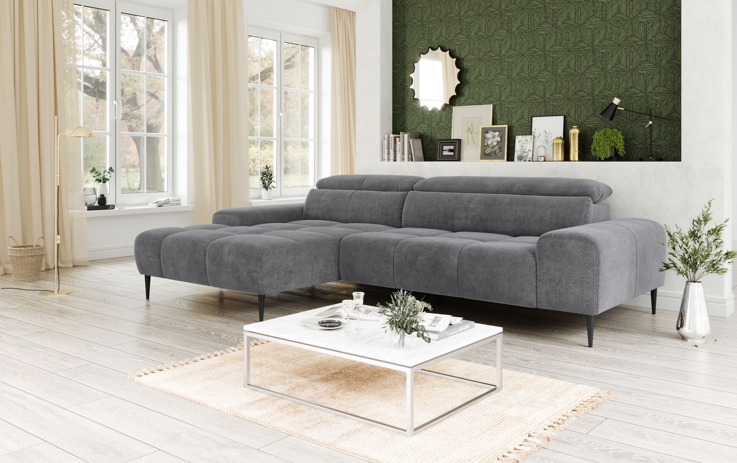 OTTO home Ecksofa "Theo L-Form, B: 290 cm" mit Kopfteilverstellung, optional Sitztiefenverstellung