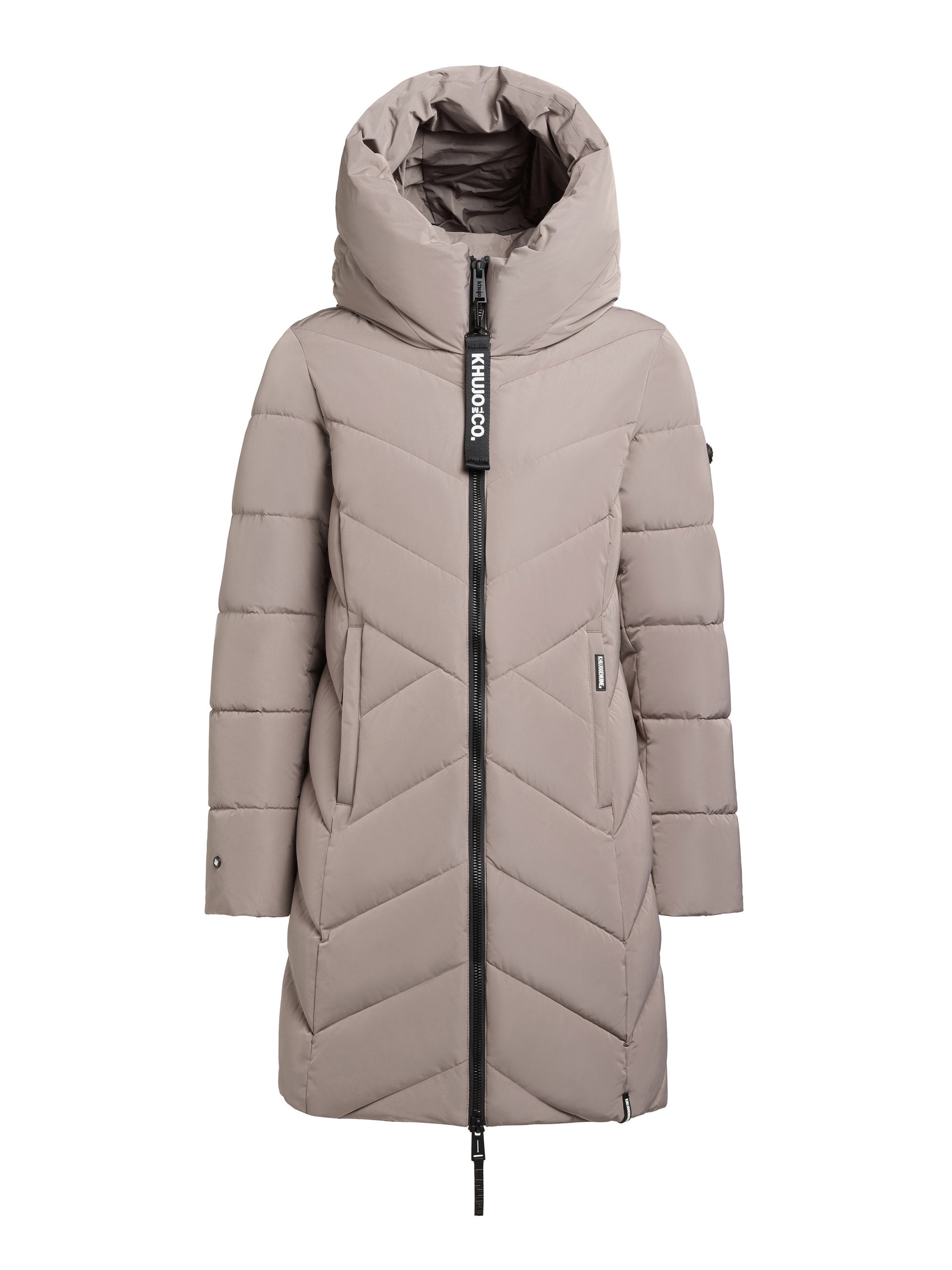 Steppmantel KHUJO "DARKA2", Damen, Gr. S, greige, 100% Polyester, unifarben, regular fit, eingesetzt elastischer Bund, Mäntel Steppmantel 2