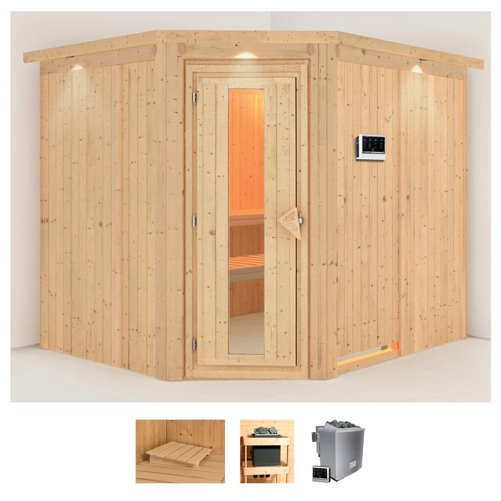 Karibu Sauna "Marit" Set, Ofen 9 kW Bio externe Strg easy
