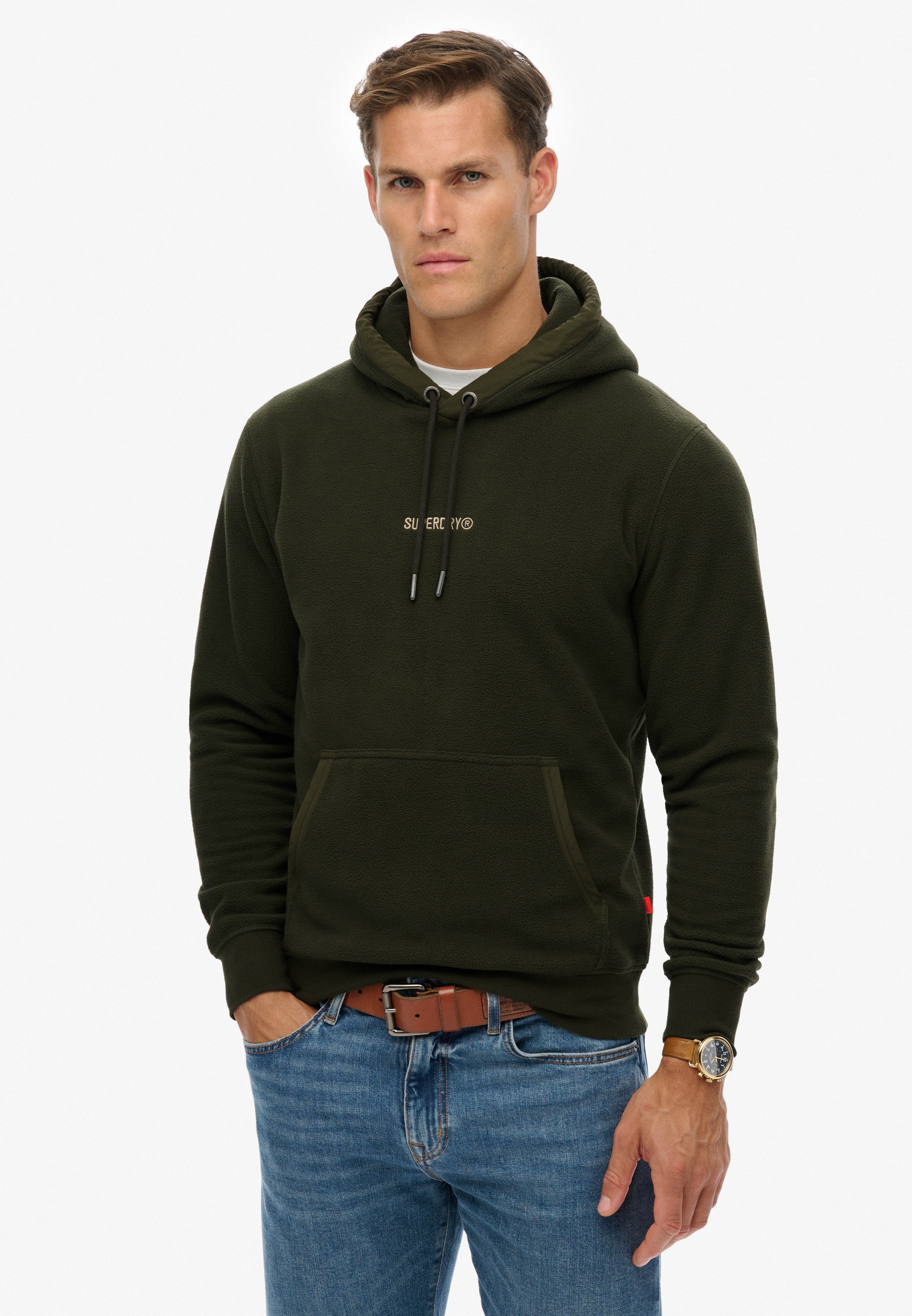 Superdry Kapuzensweatshirt "MICRO LOGO FLEECE HOOD", aus angerauter Sweatware, Loose Fit, mit Kordelverschluss