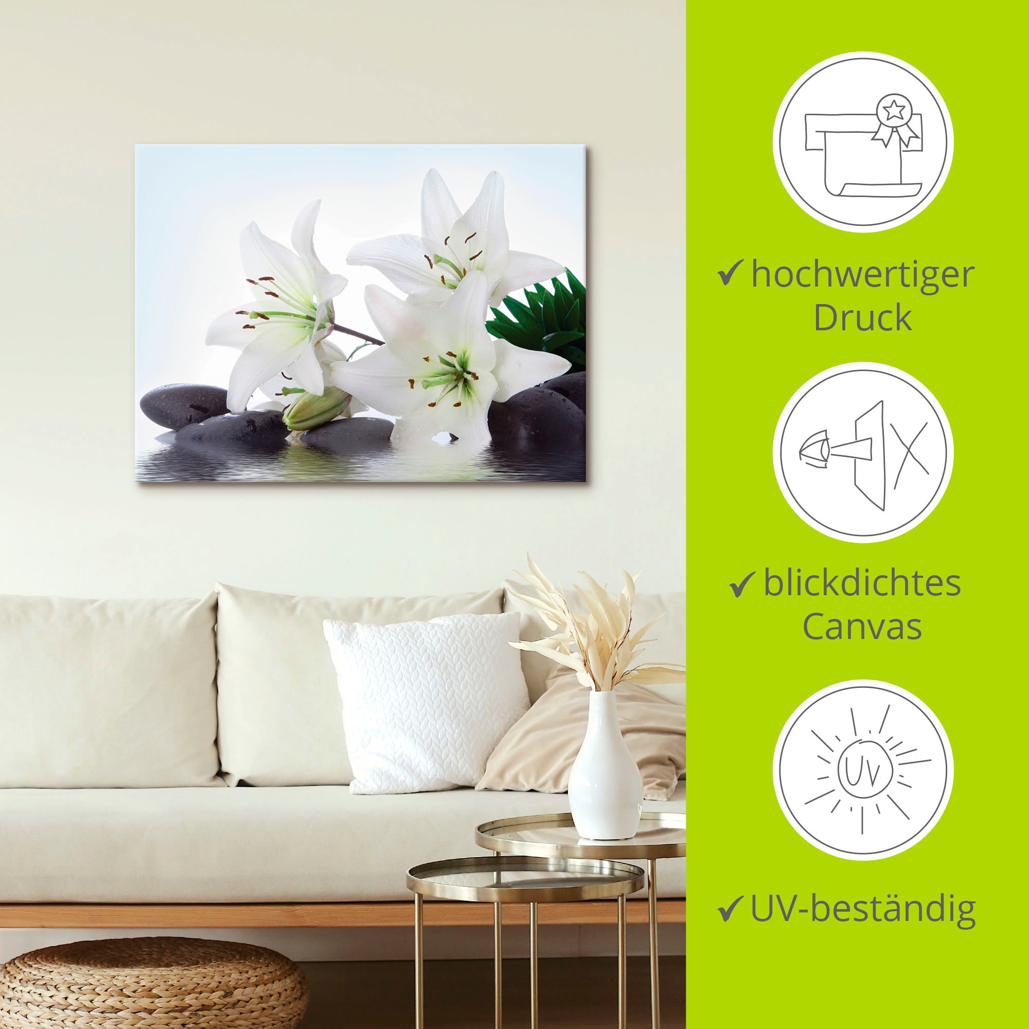 Artland Wandbild »Madonna-Lilien und Spasteine«, Zen, (1 St.), als Leinwandbild, Poster, Wandaufkleber in verschied. Größen