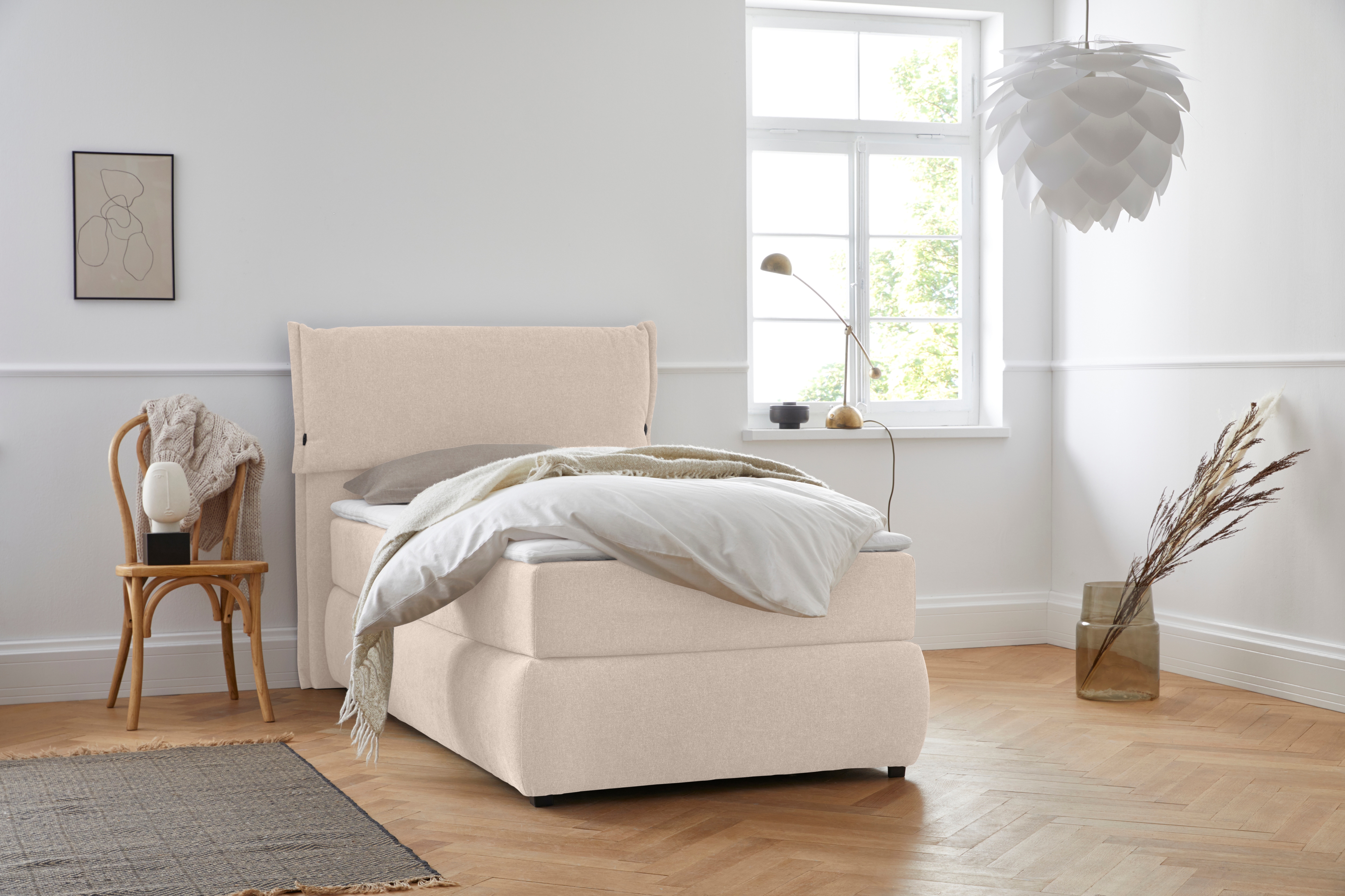 OTTO home Boxspringbett "Jenson" in 4 Farben, 4 Breiten, 3 Matratzenarten in 2 Härtegraden, Topper