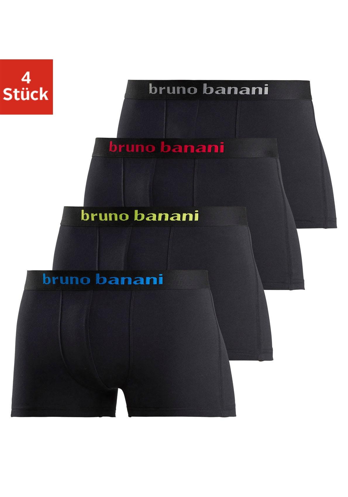 Bruno Banani Boxer "Boxershorts für Herren" Packung, 4 Stk. mit farbigen Marken-Schriftzug am Bündchen
