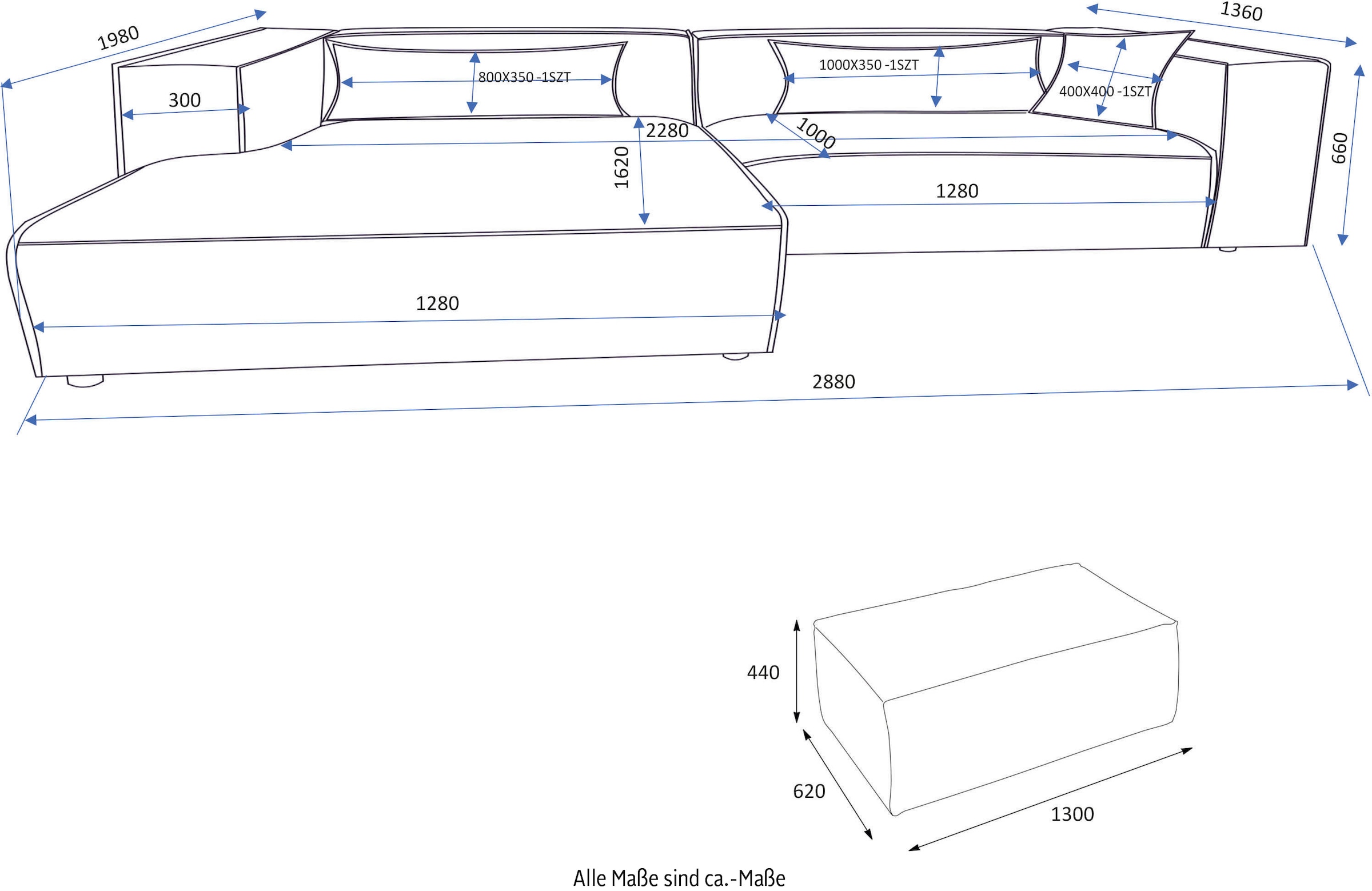 LeGer Home by Lena Gercke Ecksofa »PIARA XXL, L-Form, Schlaffunktion, Cord, Leinenoptik o. Strukturstoff« Hocker stellbar zum Schlafsofa (Krokodilverbinder), tiefe Sitzfläche
