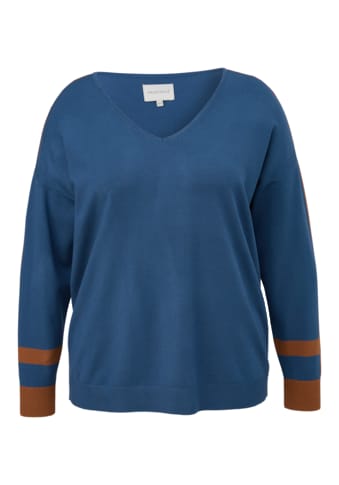 V-Ausschnitt-Pullover, mit mehrfarbigem Ärmelabschluss