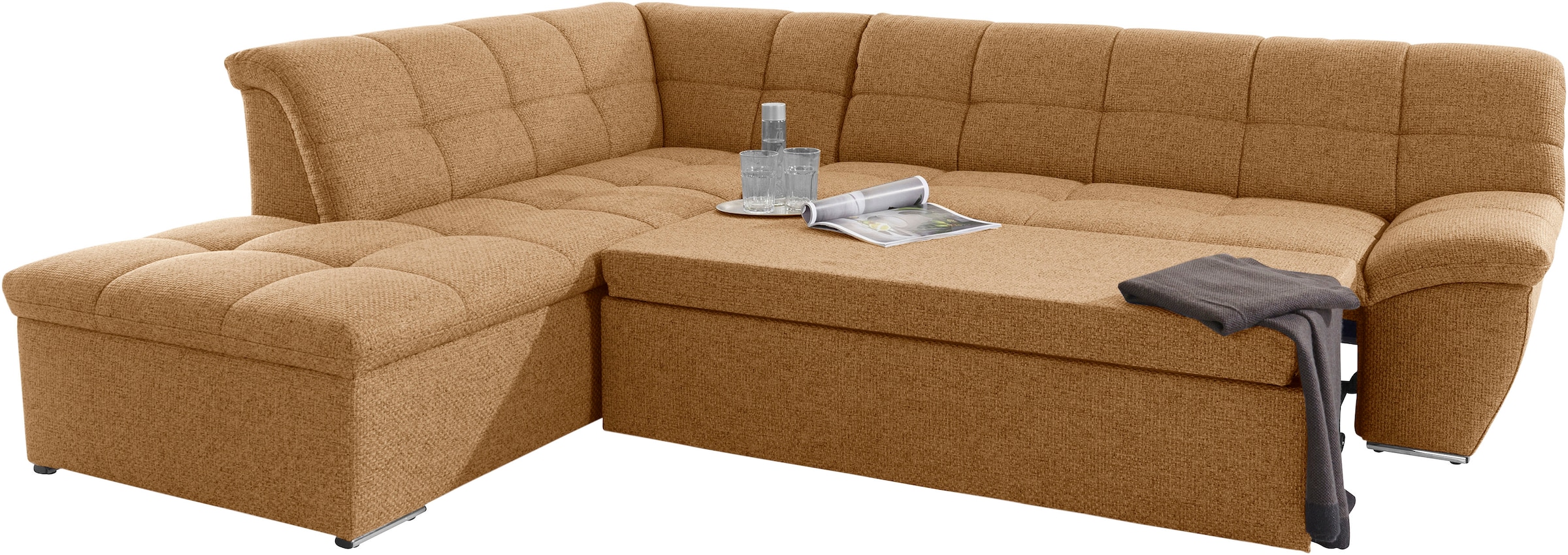 DOMO collection Ecksofa »Lagoa L-Form«, wahlweise mit Bettfunktion, frei im Raum stellbar, große Farbvielfalt