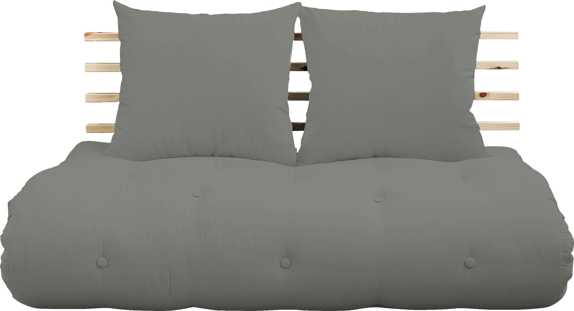 Karup Design Schlafsofa "Shinsano, futonstil, Rückenrahmen und zweiteiligem Kissenset" aus massivem Kiefernholz, faltbarer Matratze, multifunktional, Scandi