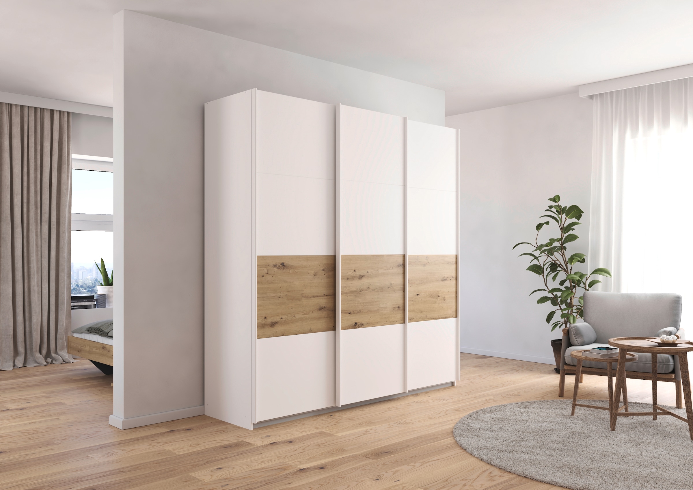 rauch Schwebetürenschrank »Schwebetürenschrank Kleiderschrank Schrank Garderobe CORTONA«, inkl. Inneneinteilung, 2 Stoffboxen und zusätzlichen Einlegeböden