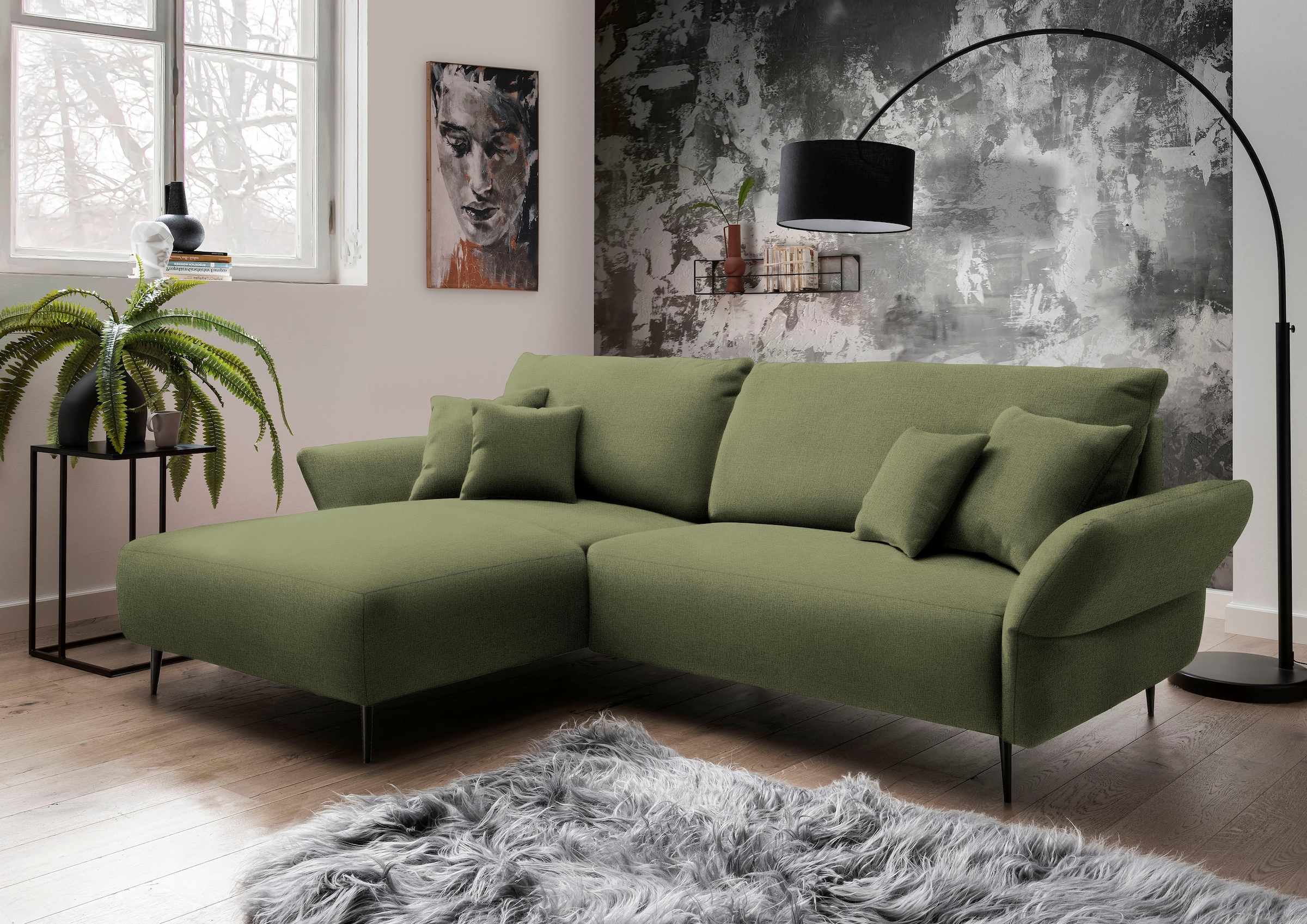 Home affaire Ecksofa "Amarena modern & bequem, verstellbare Armlehnen, L-Form" inklusive Armlehnenverstellfunktion, inkl. 4x Zierkissen
