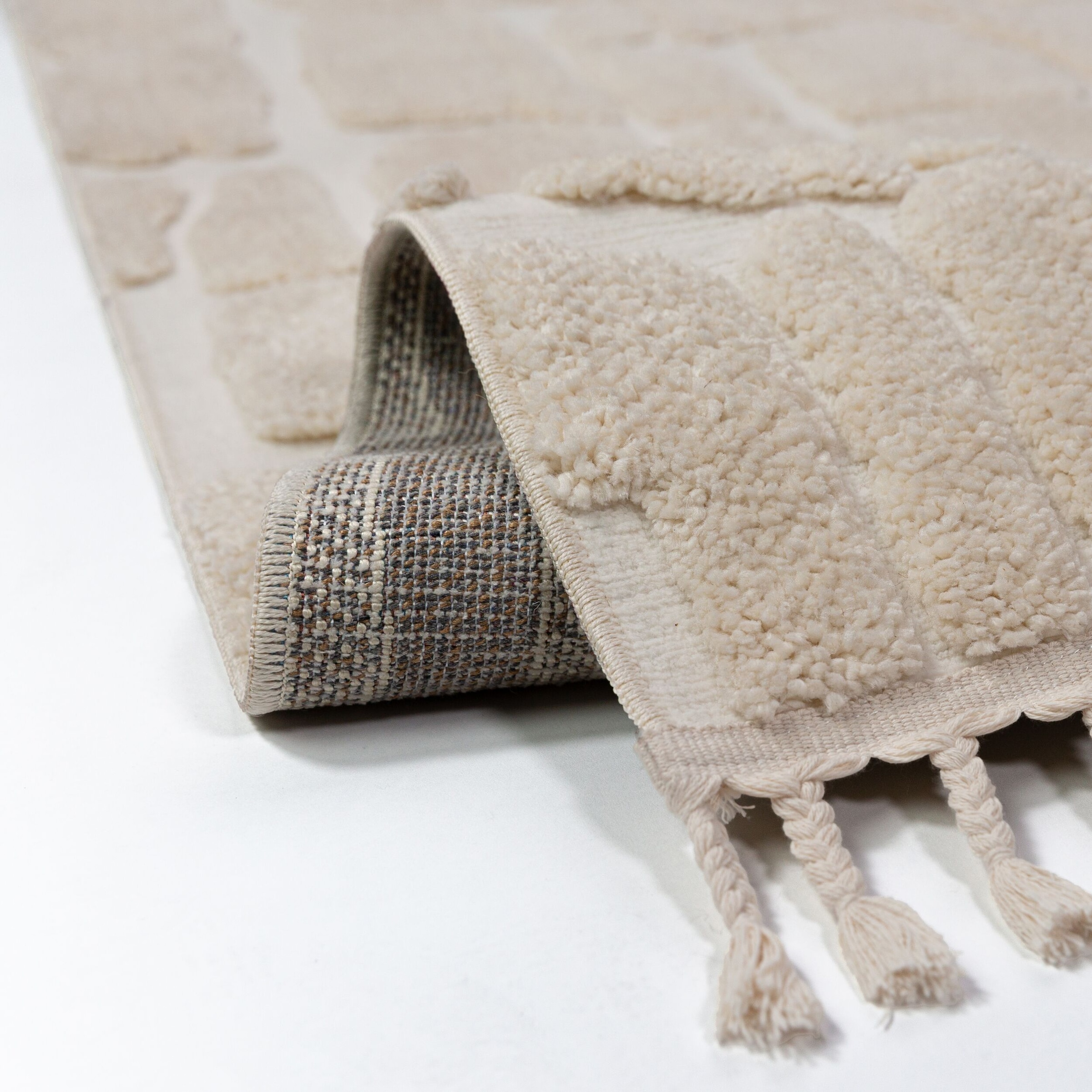 FLAIR RUGS Teppich »ESRA COBBLED« rechteckig 20 mm Höhe Woll Border Teppich, mit Muschelsaumkante