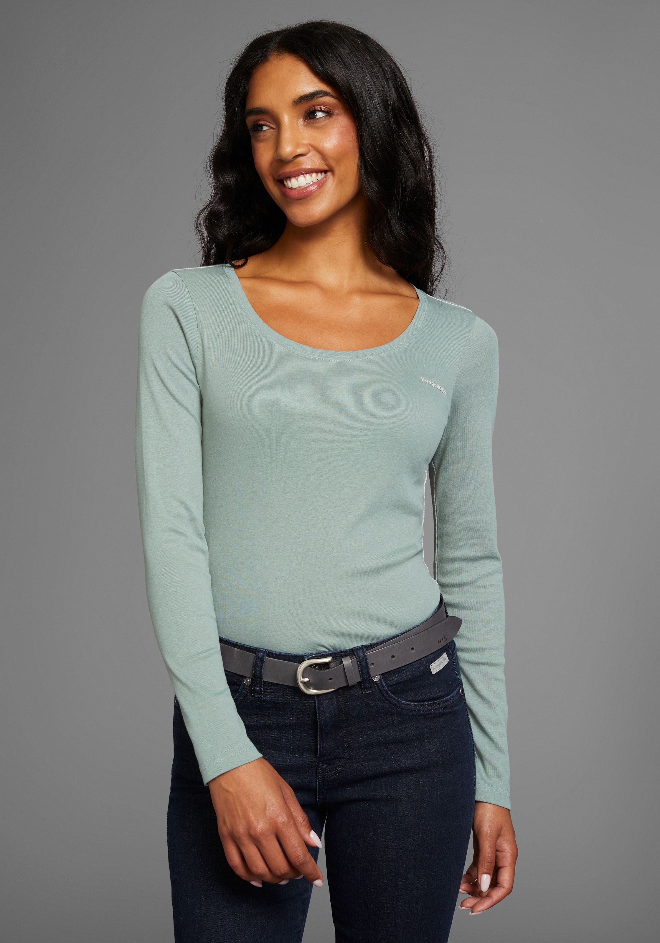 KangaROOS Langarmshirt 2er-Pack, Langarm, unifarben oder meliert, Rundhalsa günstig online kaufen