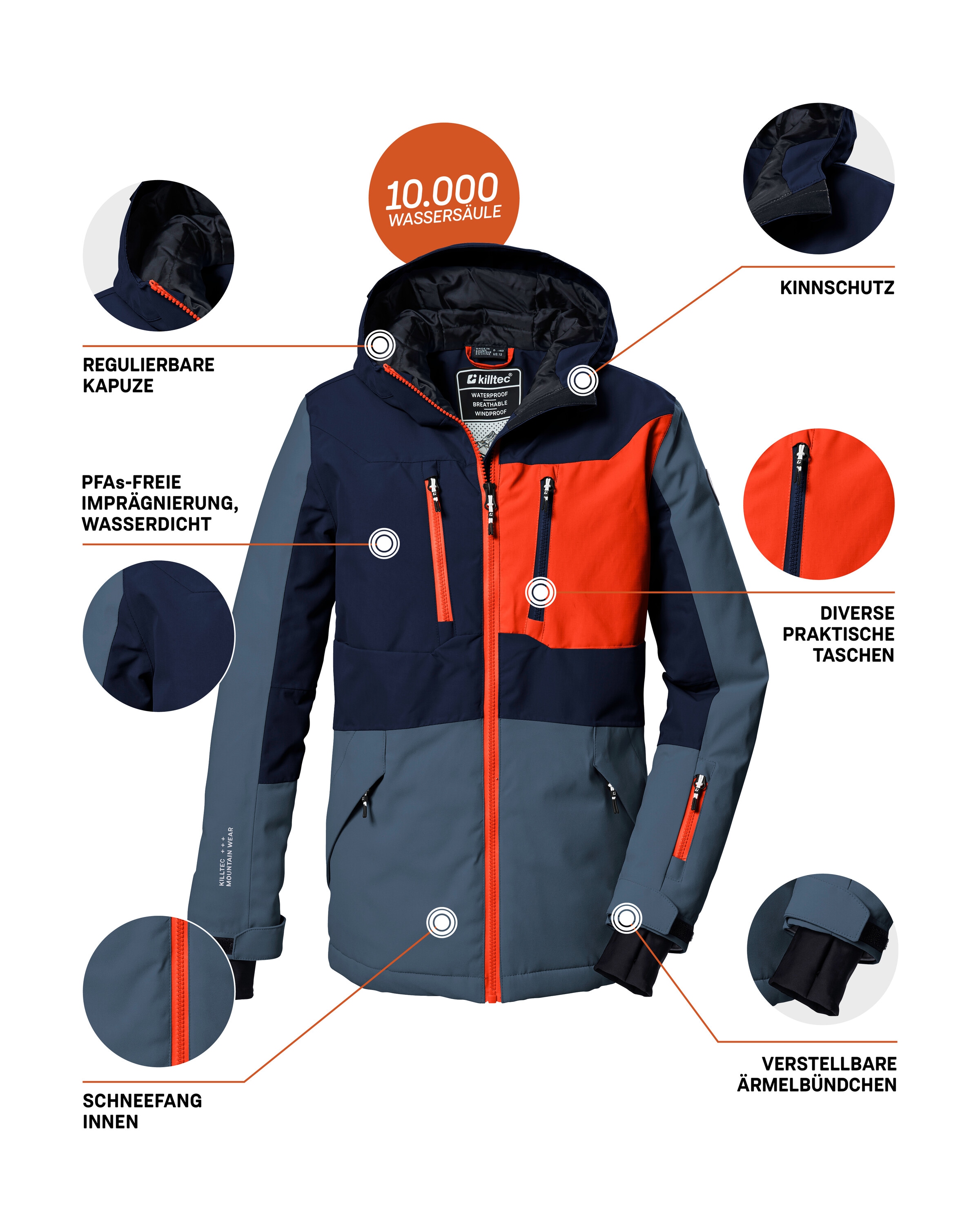 Killtec Skijacke »KSW 397 BYS SKI JCKT«, Stylische, wasserdichte Skijacke mit 10.000 mm Wassersäule