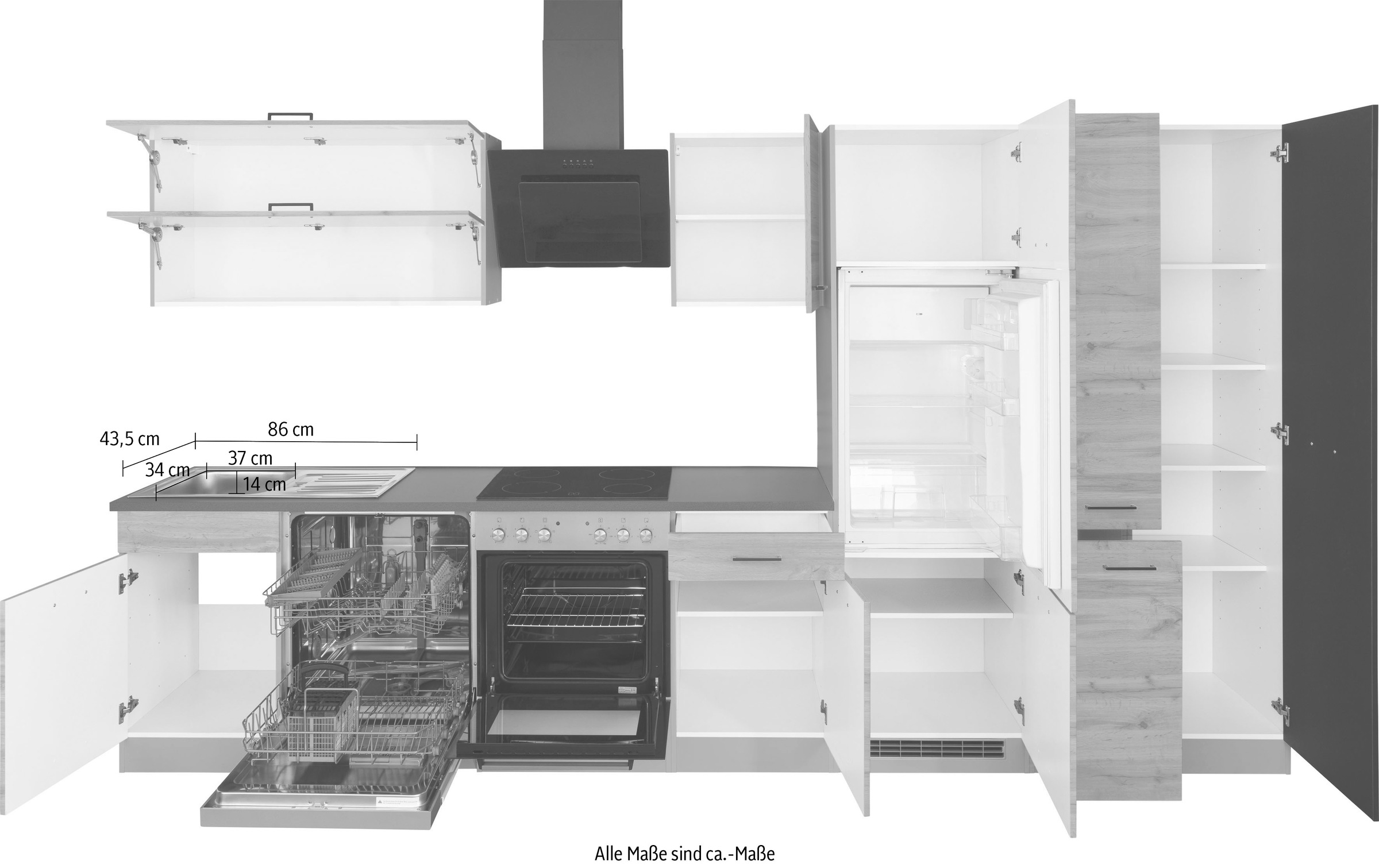 KOCHSTATION Küchenzeile »KS-Trier« mit E-Geräten, Breite 360 cm