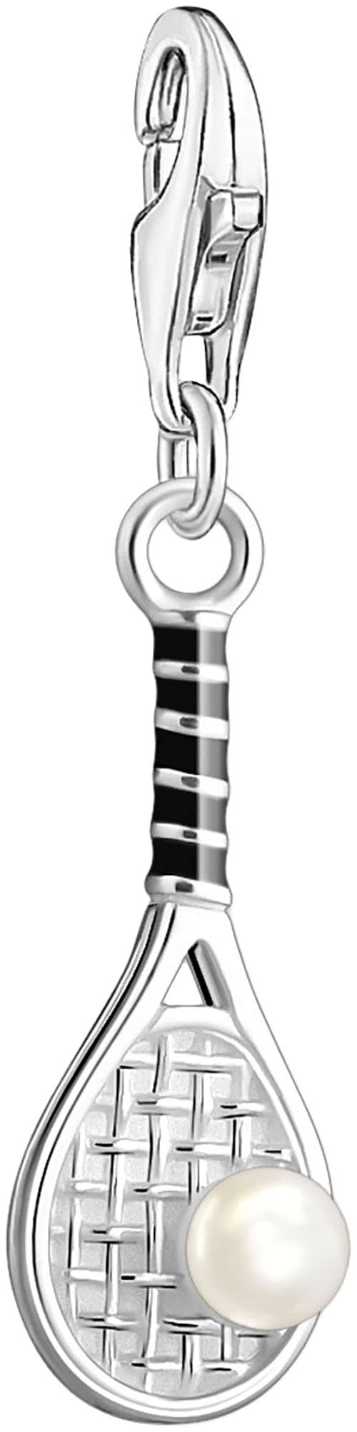 THOMAS SABO Damen Charm-Einhänger "Tennisschläger mit weißer Perle", bunt, Perlen, Silber 925 (recycelt), Charms, mit Süßwasserzuchtperle