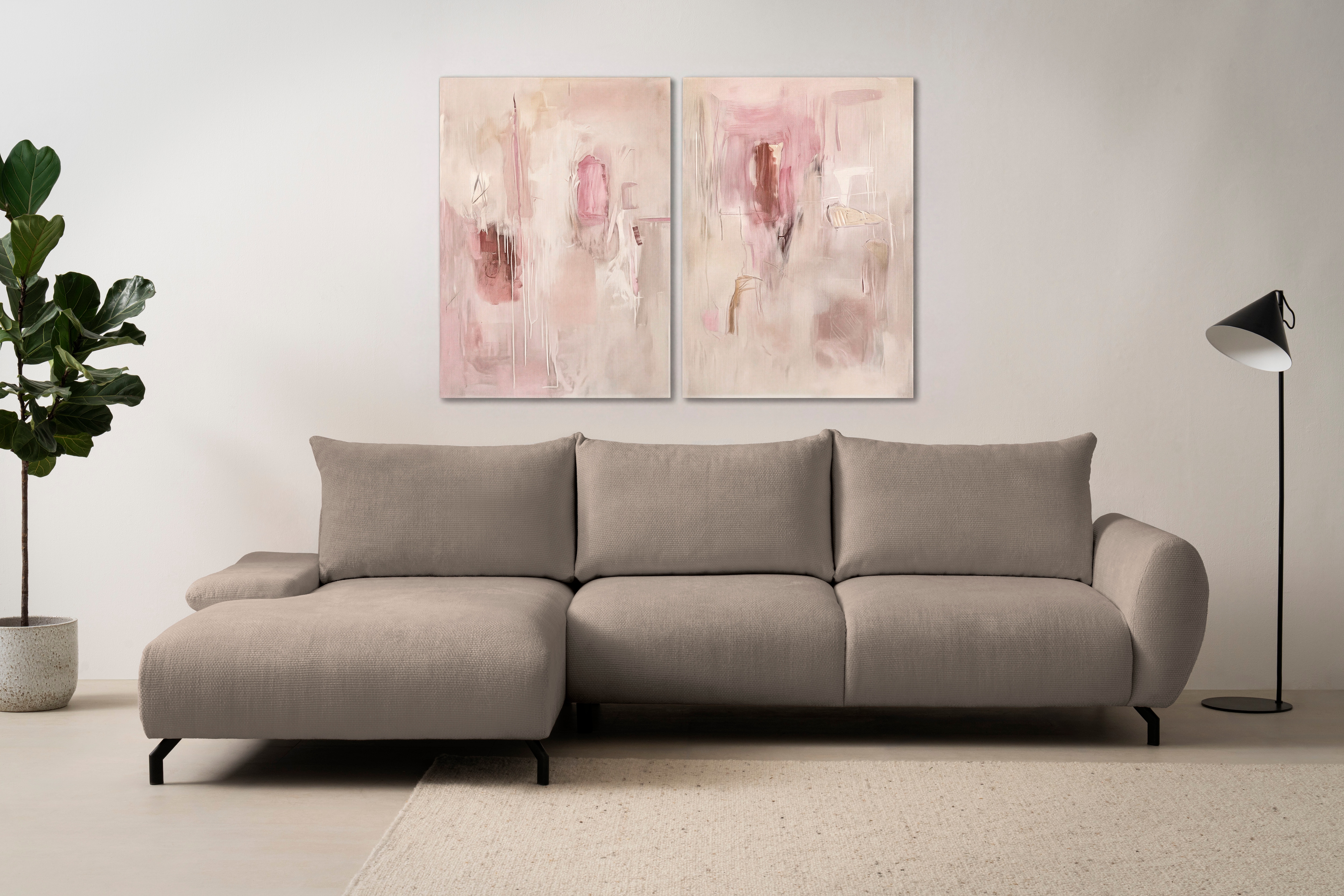 OTTO home Ecksofa "KELLIE, L-Form, 315 cm, verstellbare Armlehne, Metallfüße," wahlweise Recamiere links o. rechts, Chenille-Stoff, hoher Sitzkomfort
