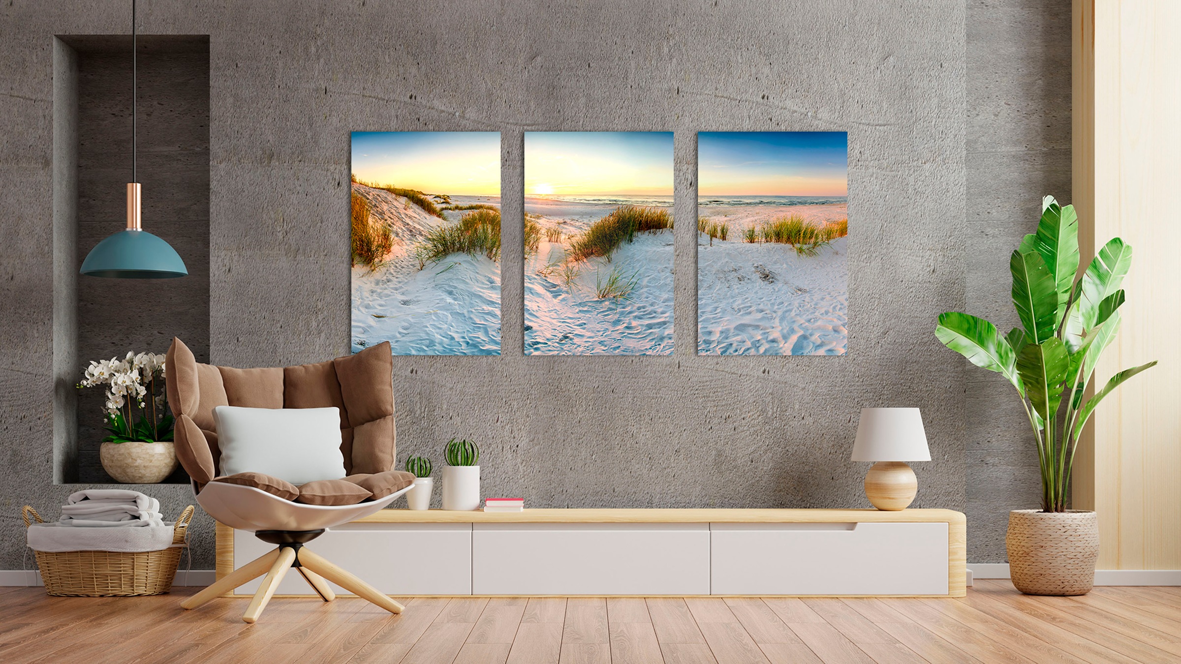 queence Acrylglasbild "Sunset Beach 3-teilig", Strand-Meer-Meer Bilder-Himm günstig online kaufen