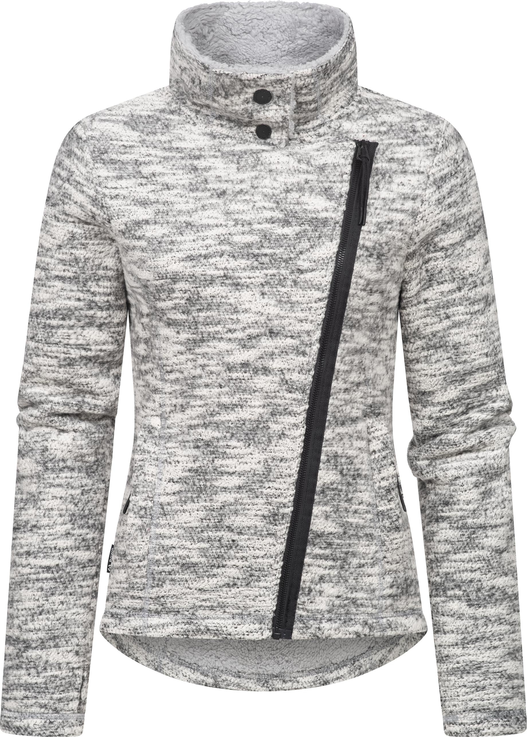 Ragwear Strickfleecejacke »Saskie Melange«, ohne Kapuze, Grob gestrickte Damen-Jacke mit Teddyfell-Futter
