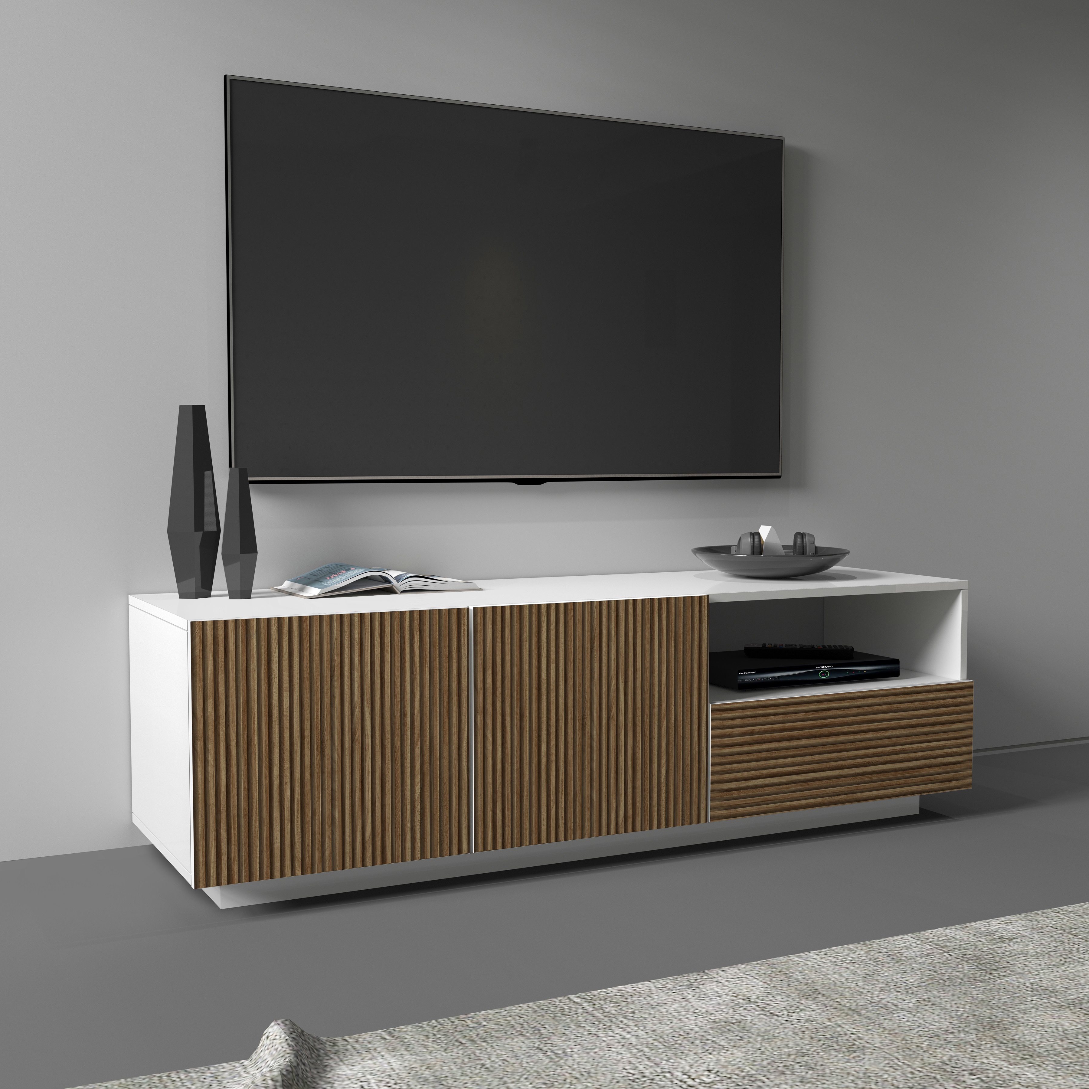 Home affaire Lowboard "Vega,Lowboard,TV Board,TV Schrank,150 cm" mit 2 Türen und 1 Schublade,Fronten mit Rillen-Optik