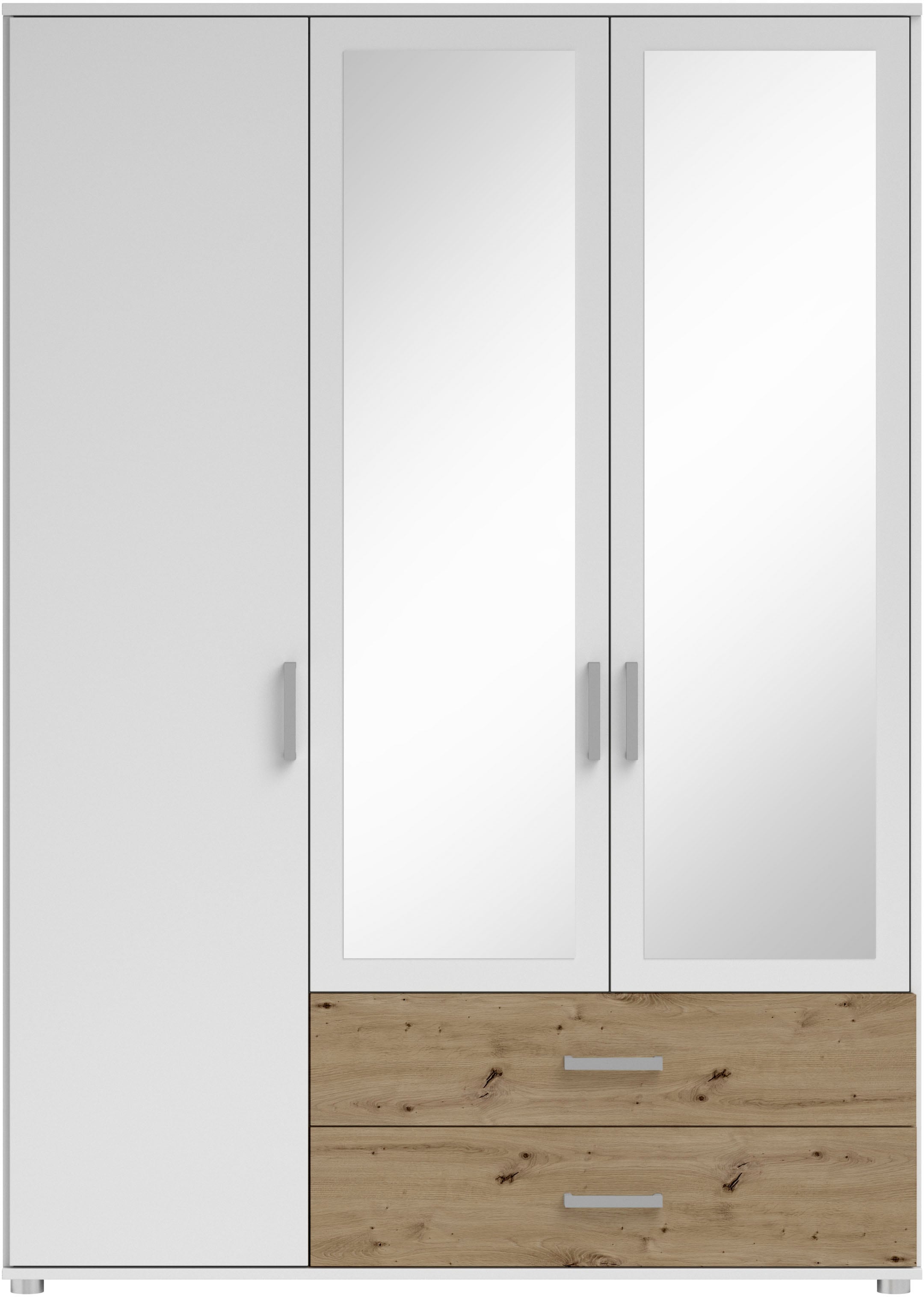 Schlafkontor Drehtürenschrank »Ivar Kleiderschrank mit Spiegel«, inklusive 2 Spiegeltüren und 2 farblich abgesetzten Schubkästen