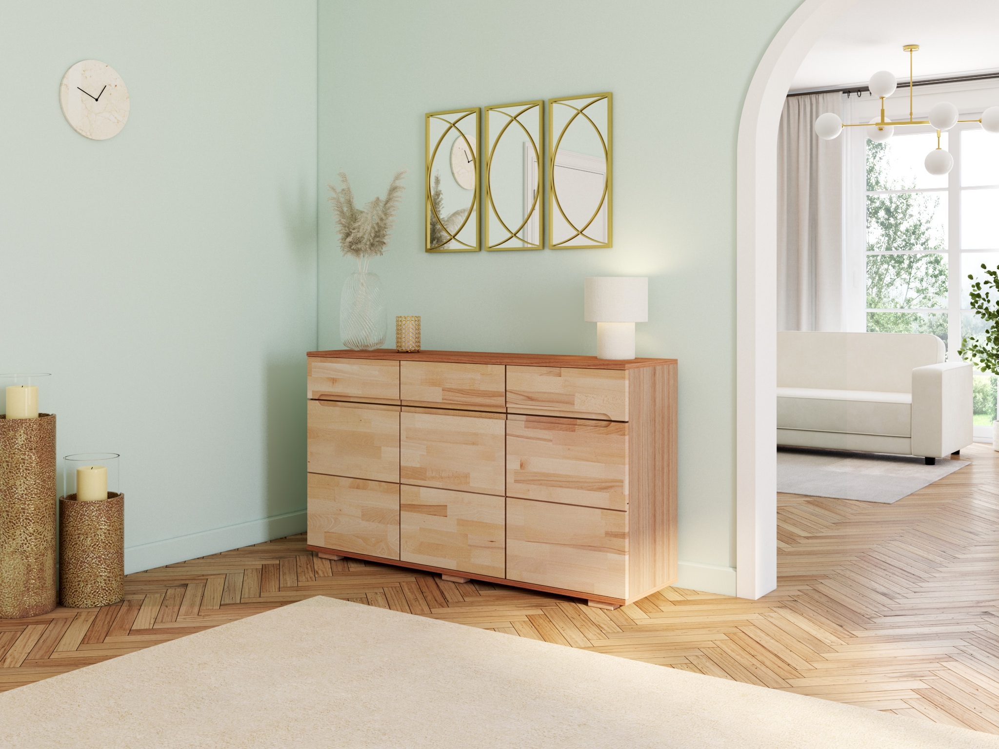 Home affaire Sideboard »VKB10: teilmassiv korpus Kernbuche, 6Fächer geschlossen, Stauraum« B/T/H:150/40/85cm, 3verstellbare boden, 3 Schubladen, Fronten massiv