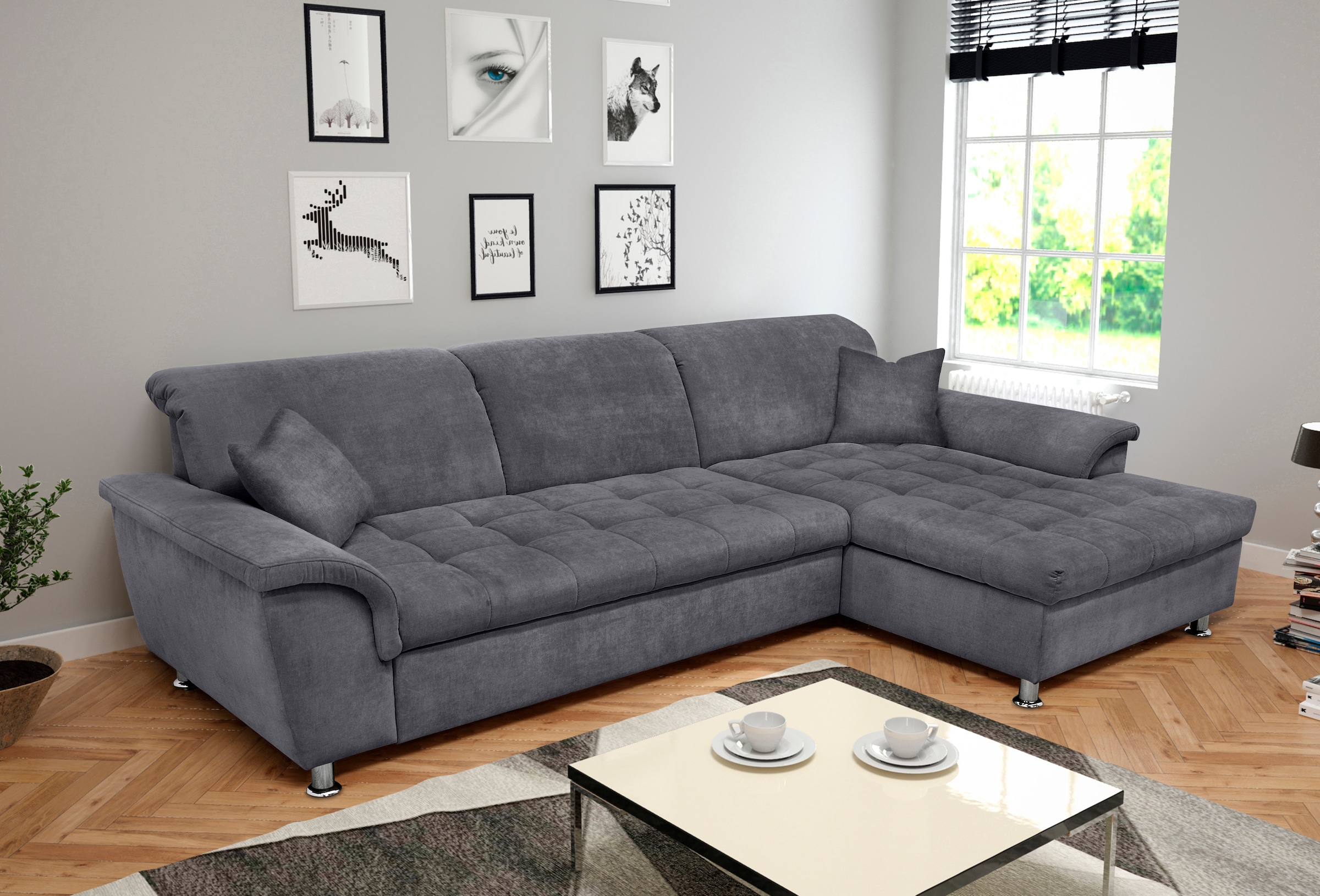 DOMO collection Ecksofa »Franzi Steppung im Sitzbereich B7T/H: 278/162/80 cm, L-Form«, wahlweise mit Bettfunktion, Bettkasten und Kopfteilverstellung