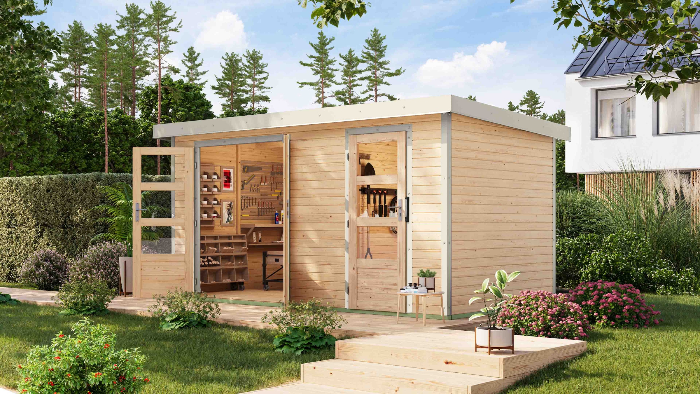 Karibu Gartenhaus ""Merkur A"", langlebige Kombination aus Holz- und Metall günstig online kaufen