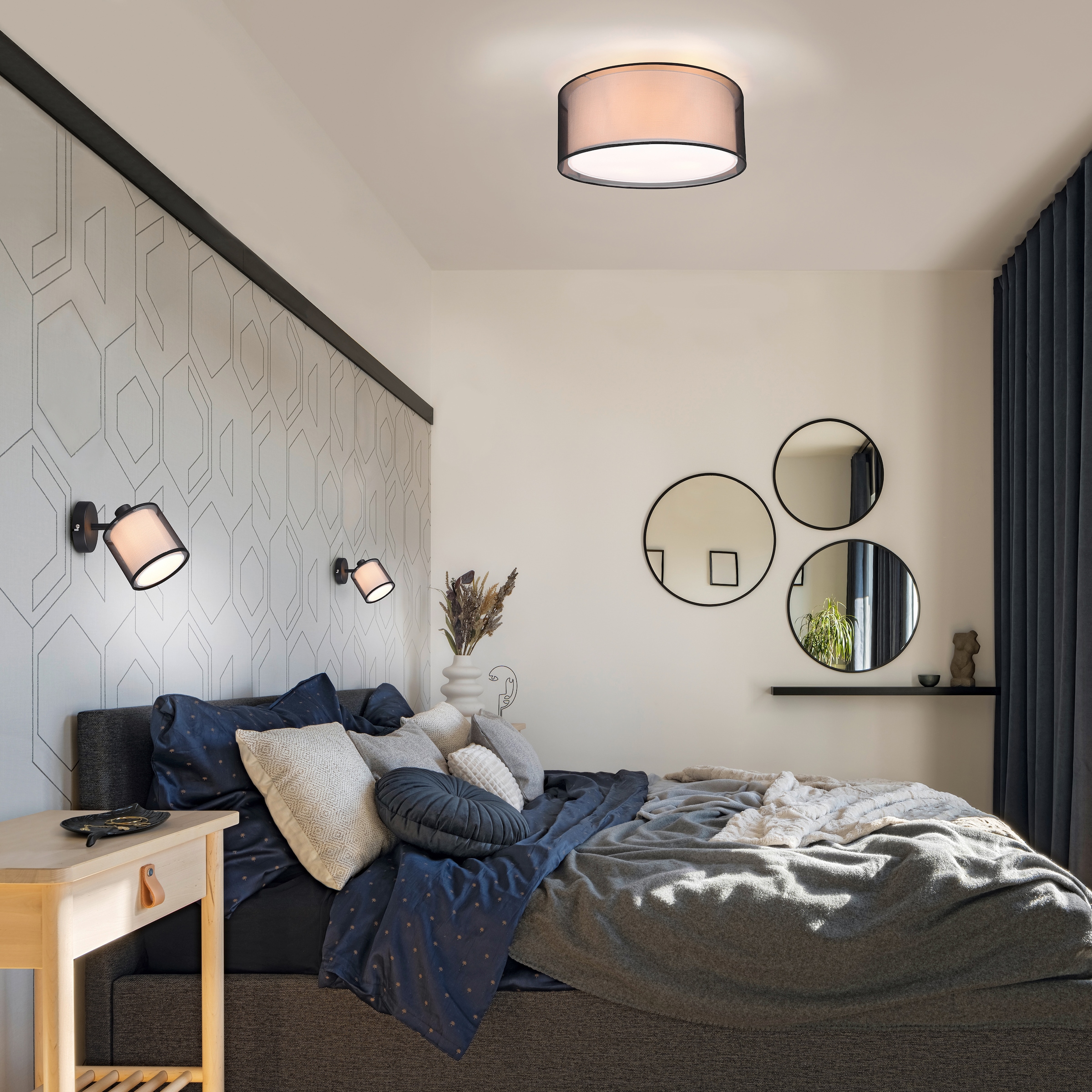 PLACES OF STYLE Deckenstrahler »Liotta« E14 1 Stk. Spot 1-flammig mit Doppelschirm Textil, transparenter Organza-Schirm