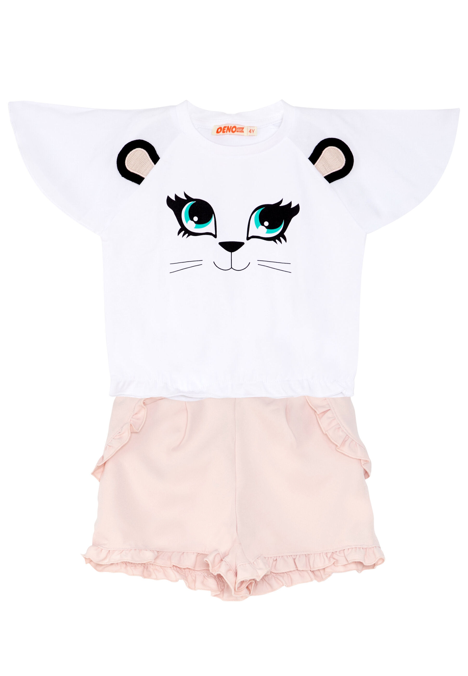 Denokids Hausanzug »White Cat«, (2 tlg.), mit niedlichem Tiergesicht