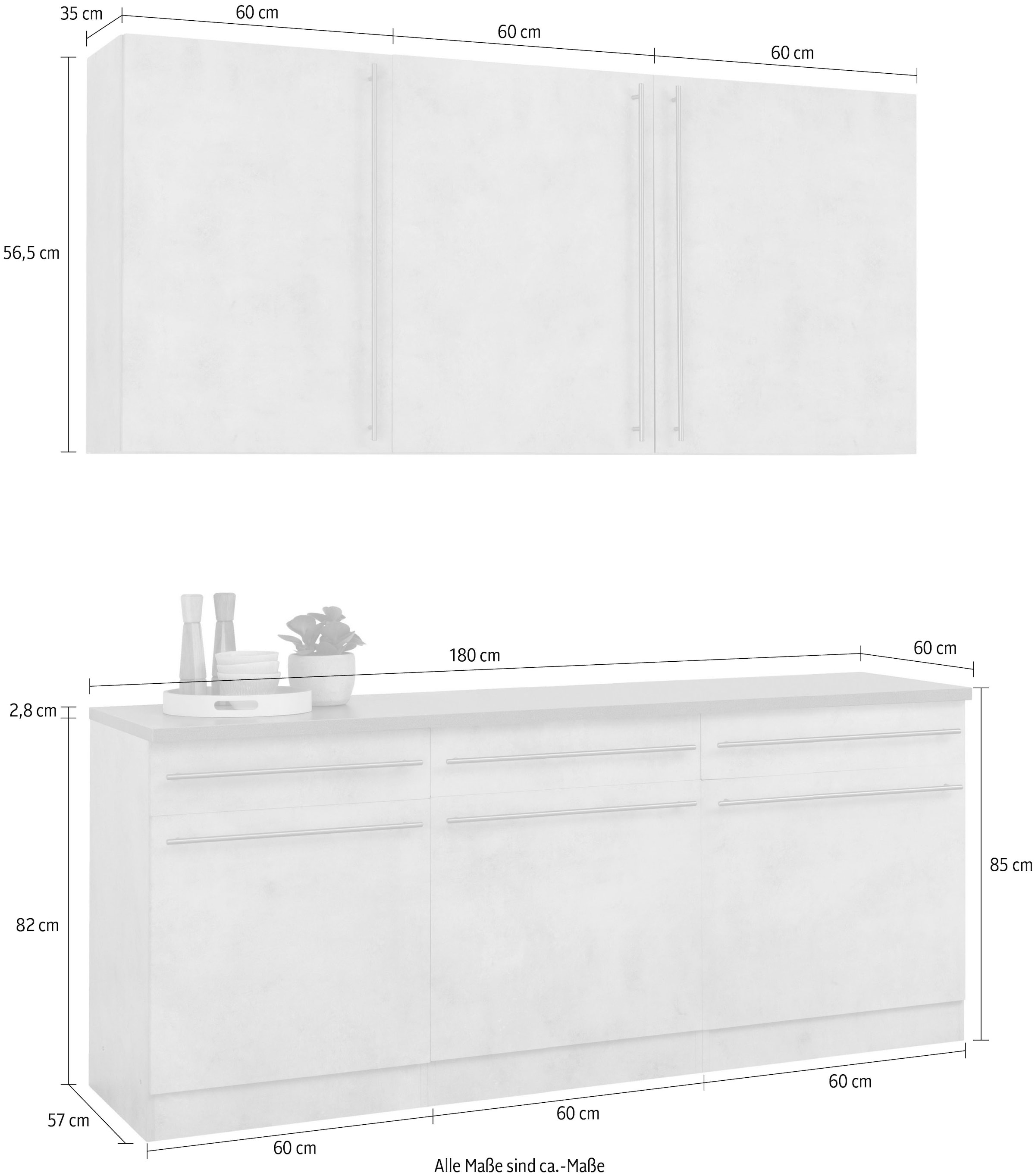 wiho Küchen Küche »Chicago«, ohne E-Geräte, Breite 180 cm