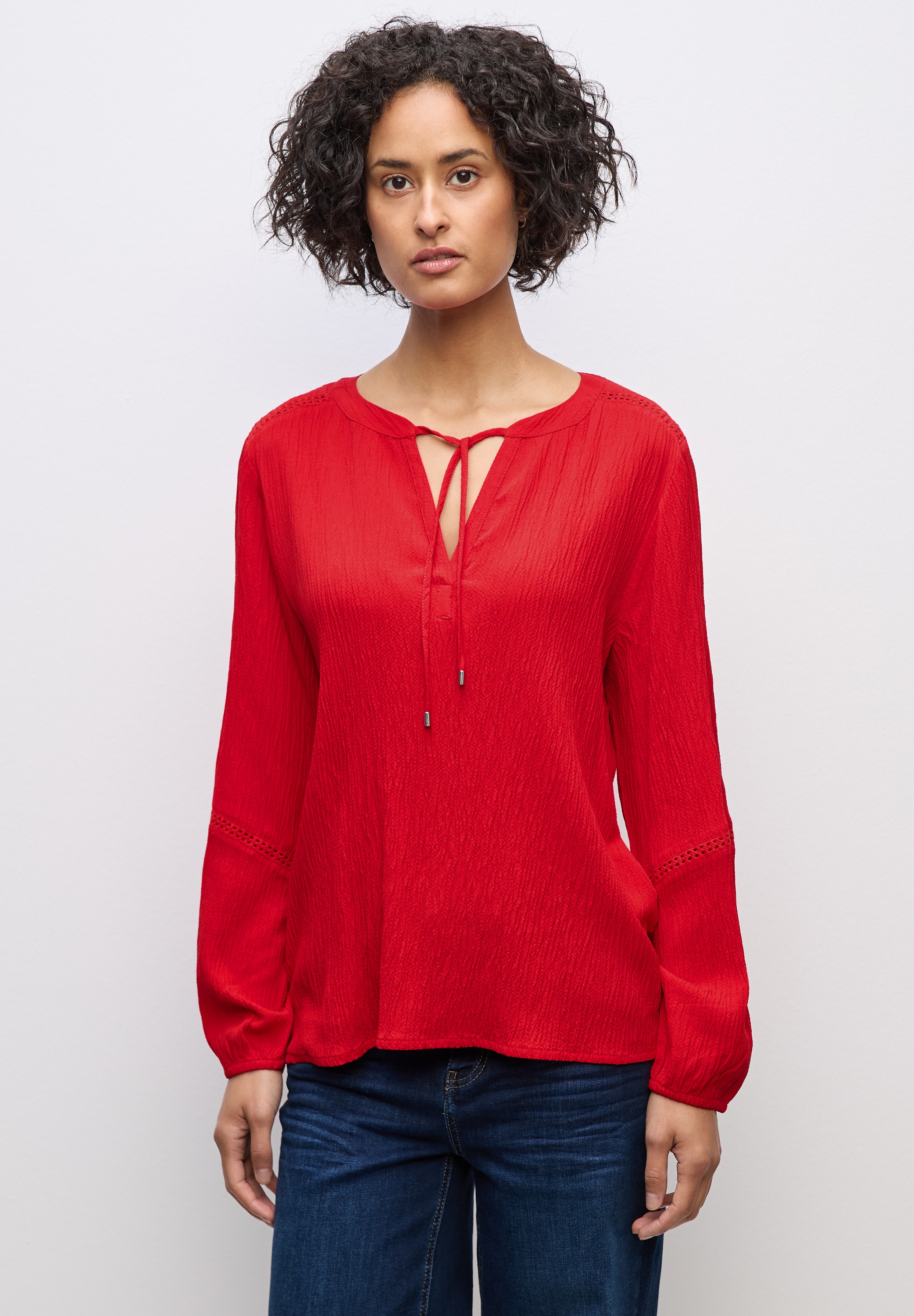 STREET ONE Damen Langarmbluseracing rot, Gr. 42, unifarben, Stoff, 60% Viskose, 39% Polyester, 1% Elasthan, Blusen, in Unifarbe