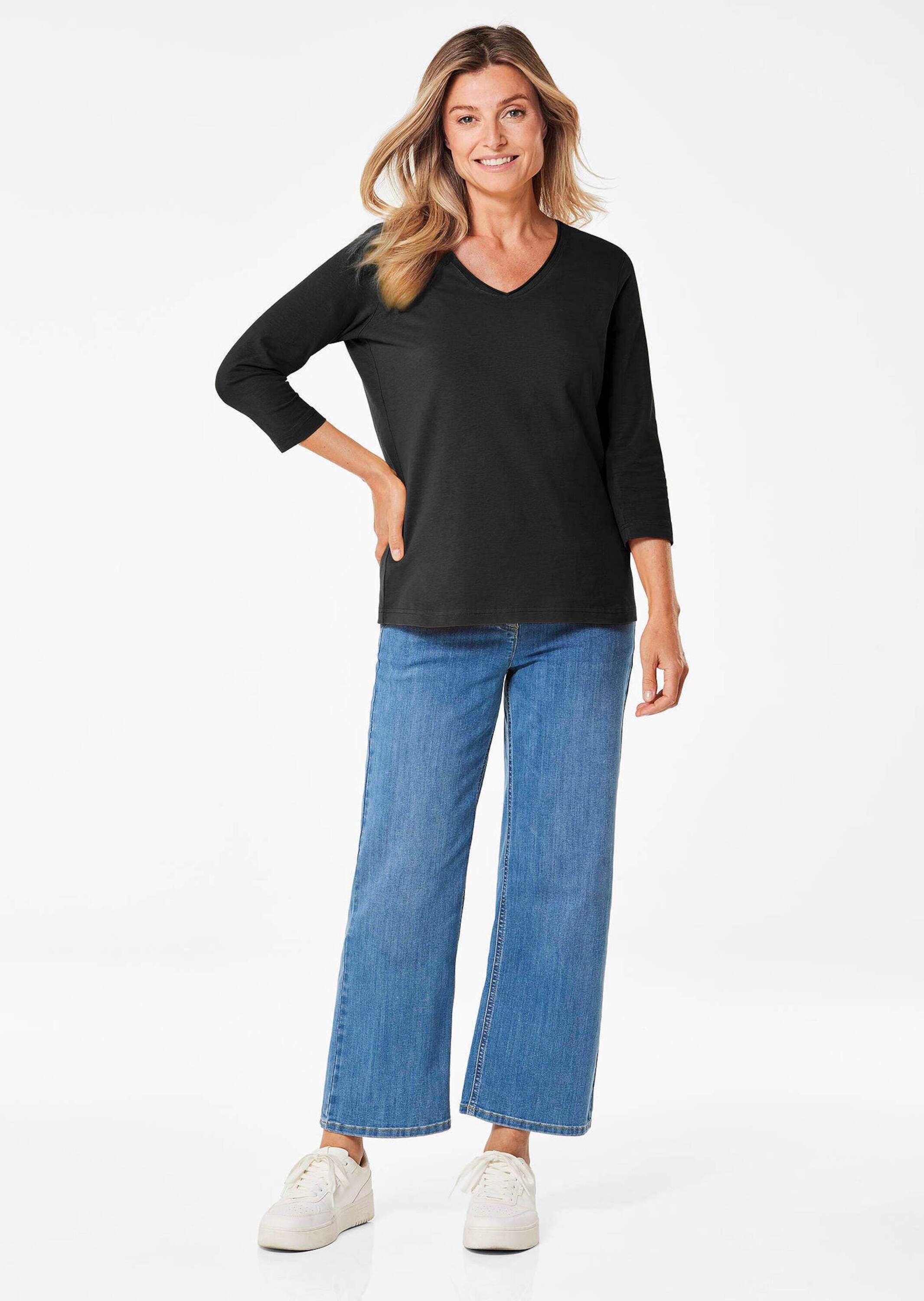 GOLDNER Kurzarmshirt "Kurzgröße Shirt mit V-Ausschnitt" günstig online kaufen