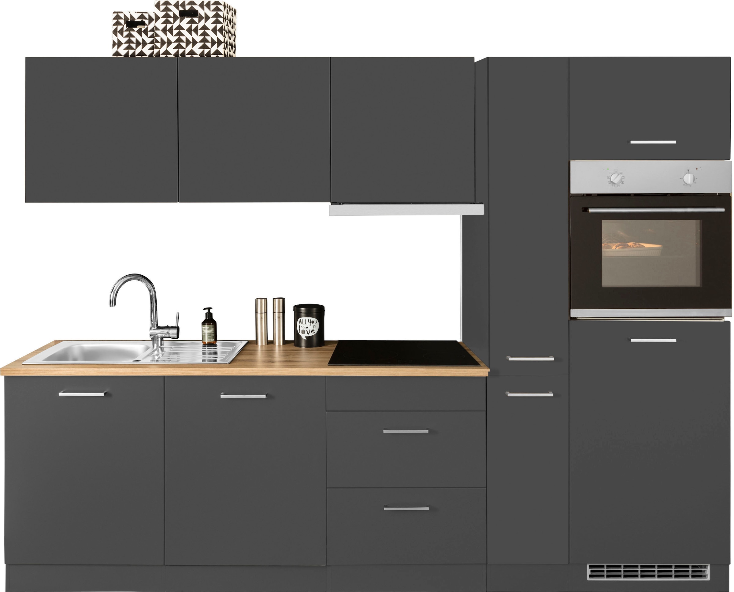 KOCHSTATION Küchenzeile "KS-Kehl", mit E-Geräten, Breite 270 cm, inkl. Kühlschrank und Geschirrspüler