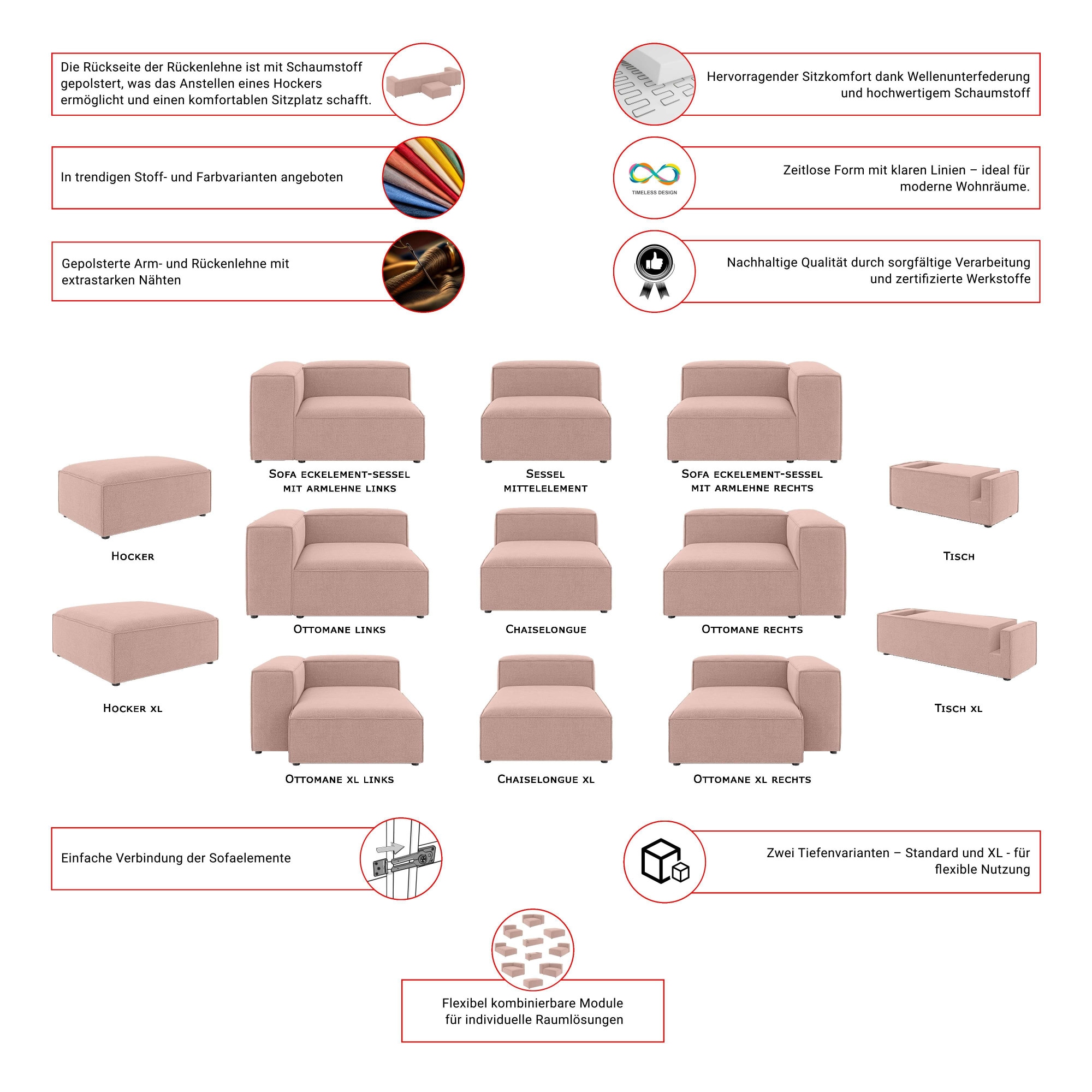 INOSIGN Ecksofa »XL HAILY L-Form, Modularsofa extra tief, Maße B/T/H: 260/160/72 cm«, als Modul oder separat verwendbar, für individuelle Zusammenstellung